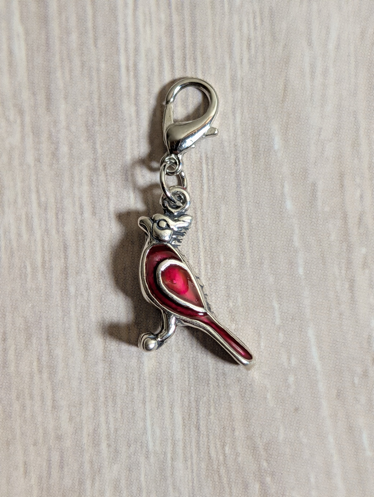 Handcrafted Red Cardinal Charm Sterling Silver With Red Enamel
