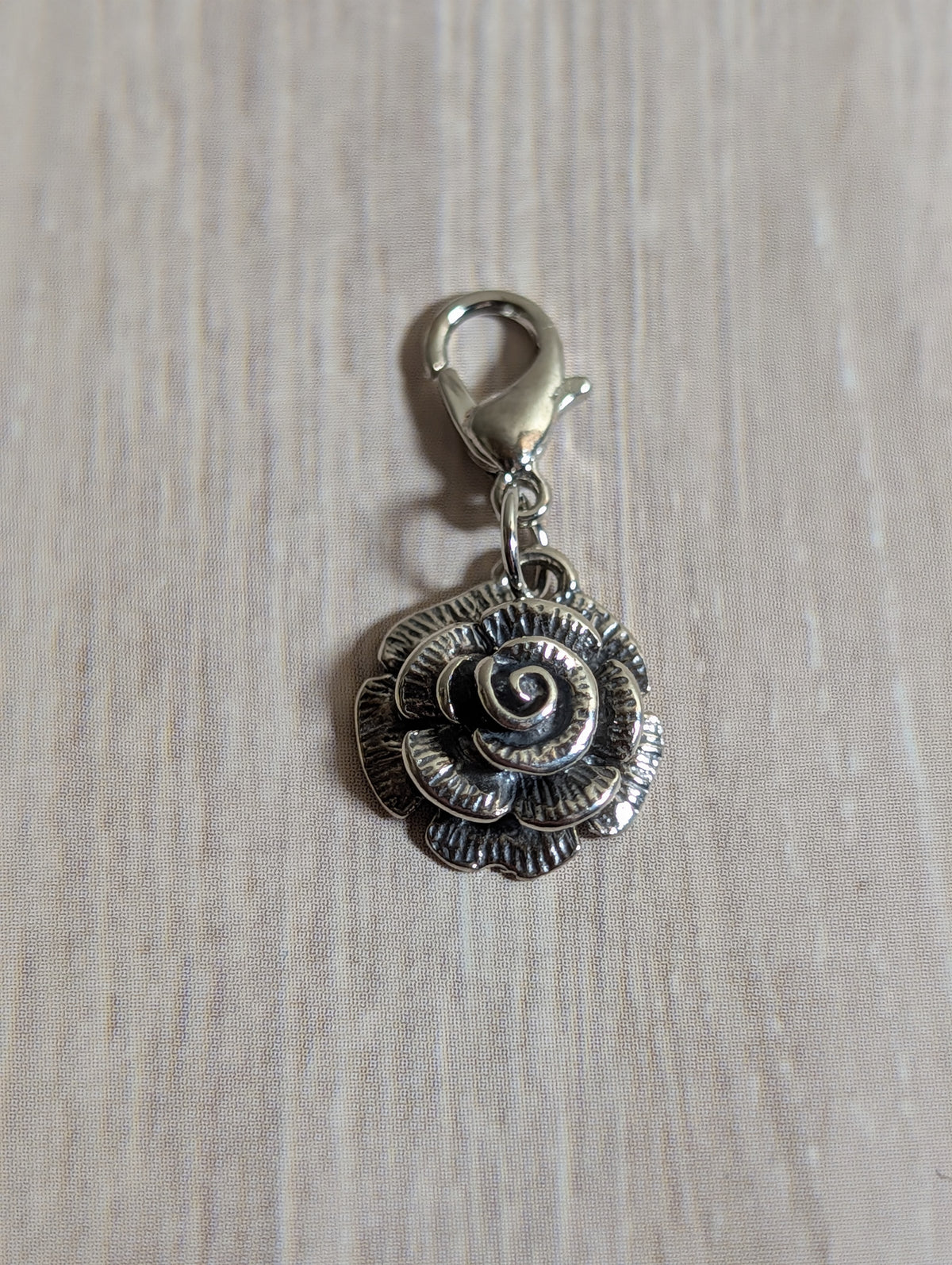 Handcrafted Rose Flower Charm Sterling Silver