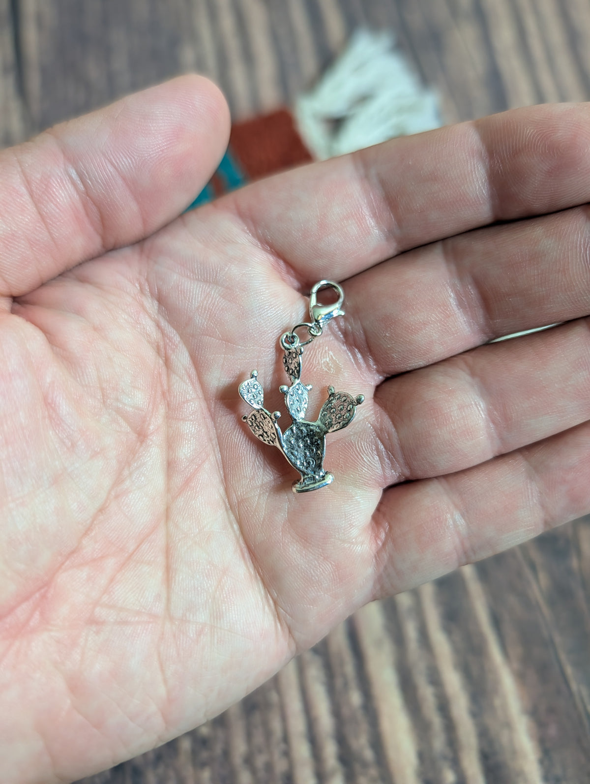 Handcrafted Large Prickly Pear Cactus Charm Sterling Silver Western Style
