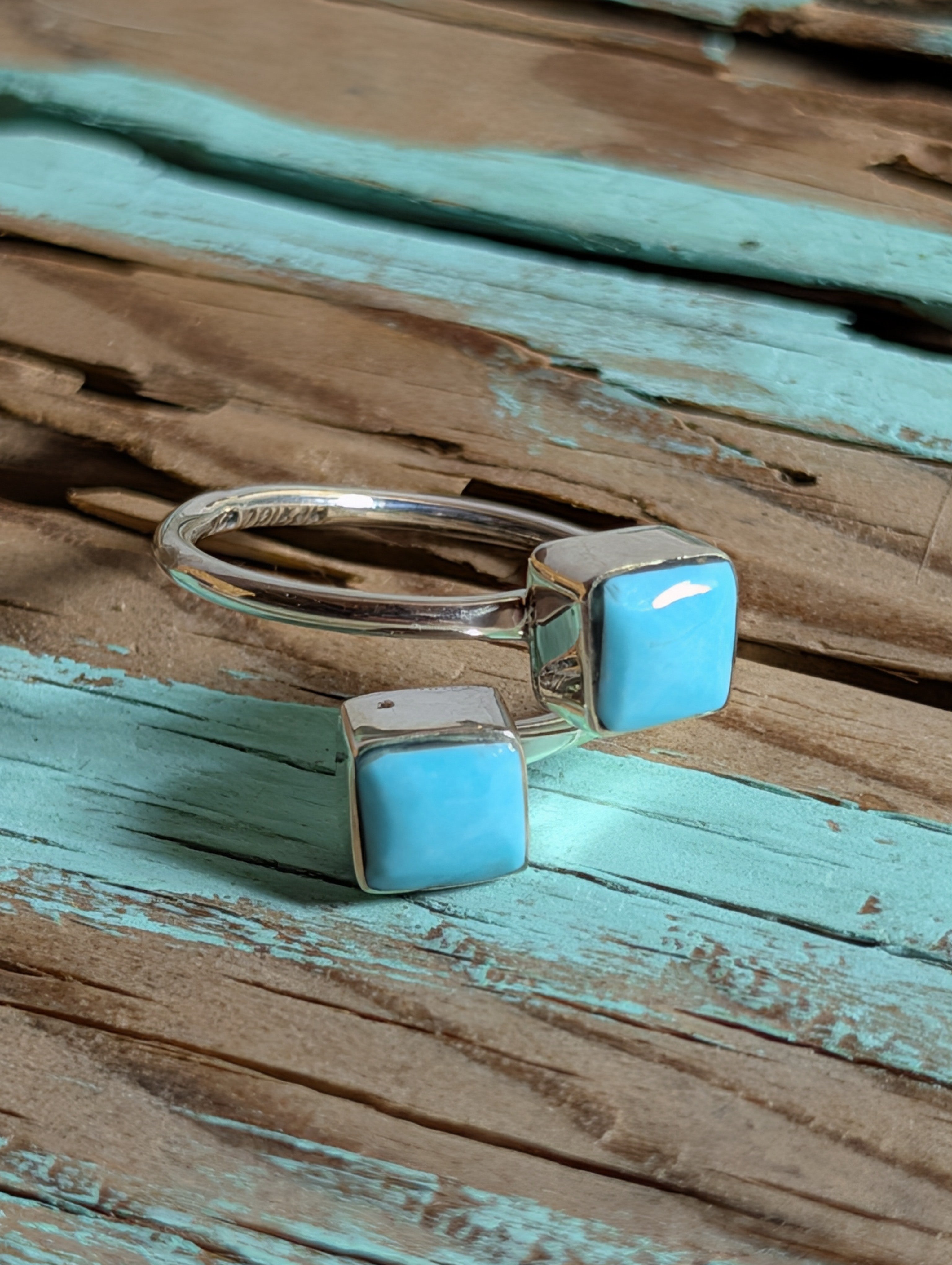 Wraparound Double Stone Turquoise Sterling Silver Adjustable Ring