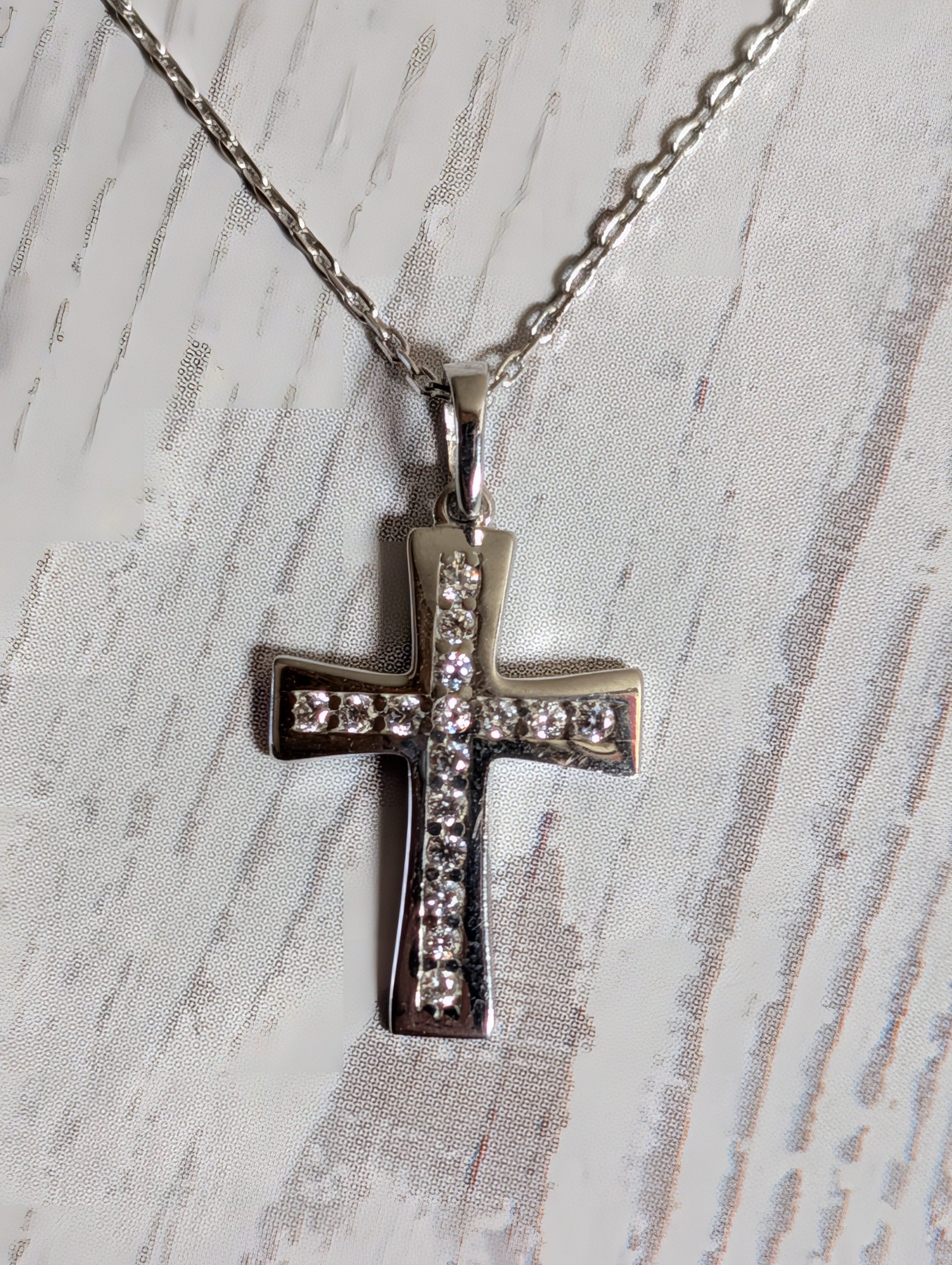 CZ Cross Medium Sized Sterling Silver Necklace
