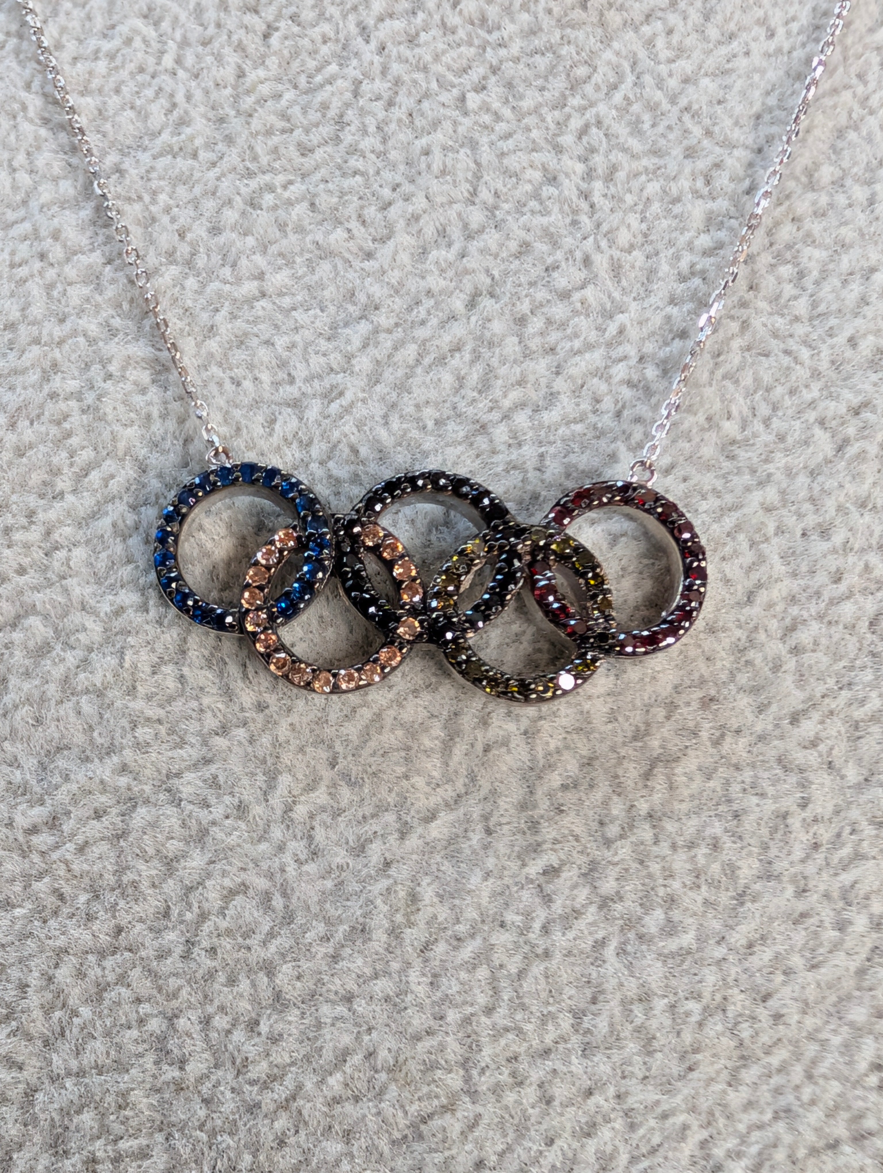 Sterling Silver MultiColor CZ Olympics Ring Bar Necklace