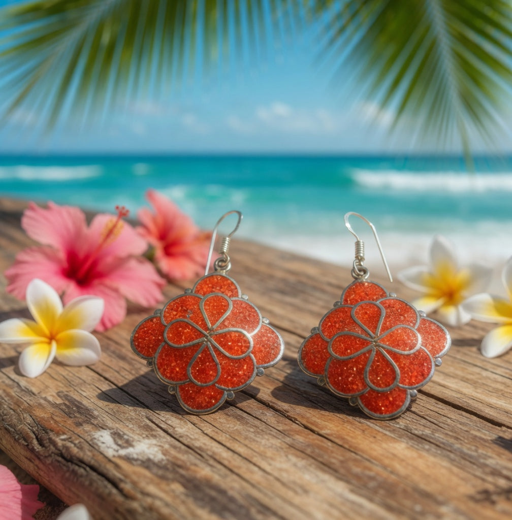 Coral Rhombus Shaped Drop Earrings