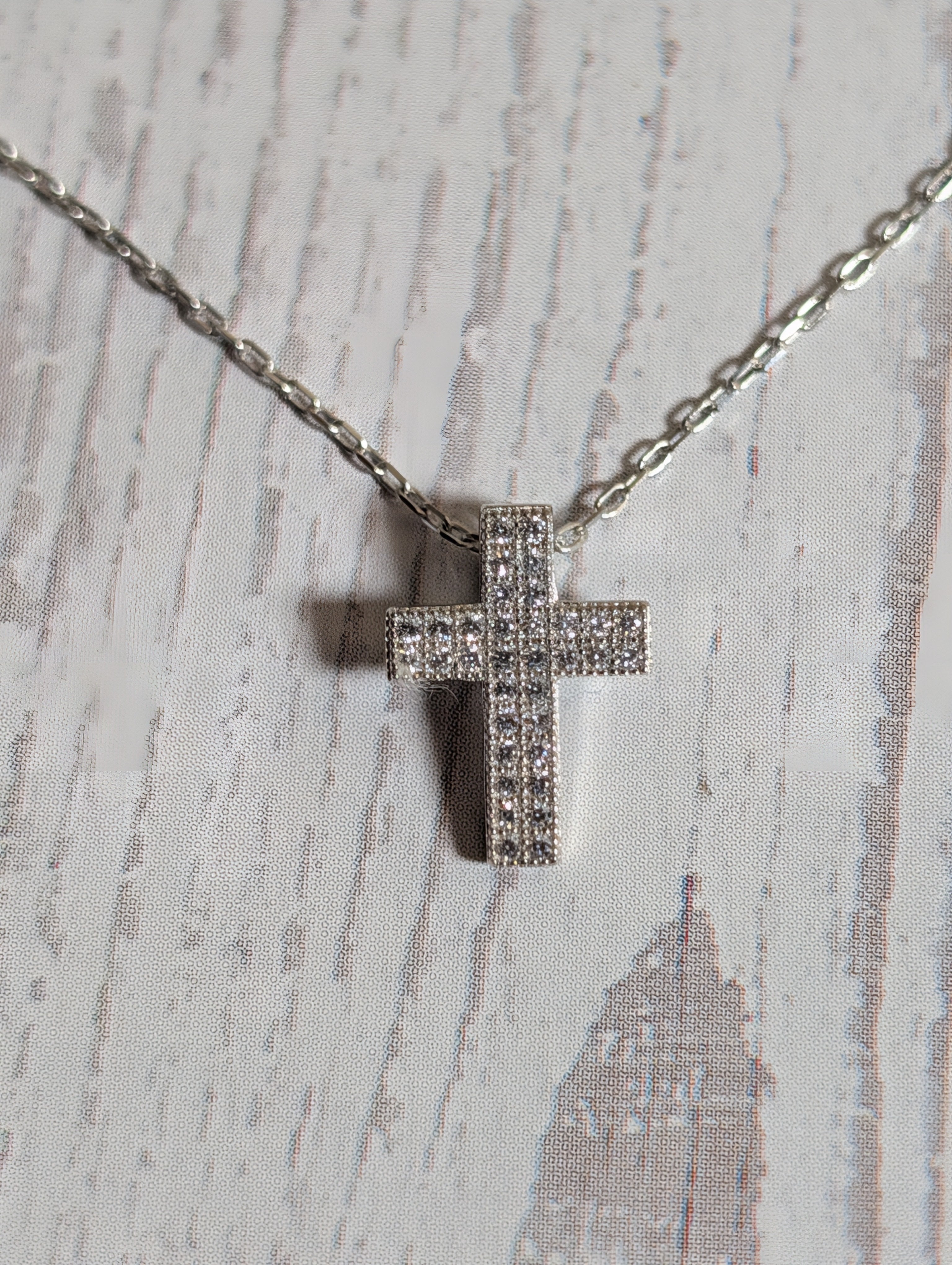 Small CZ Cross Sterling Silver Necklace