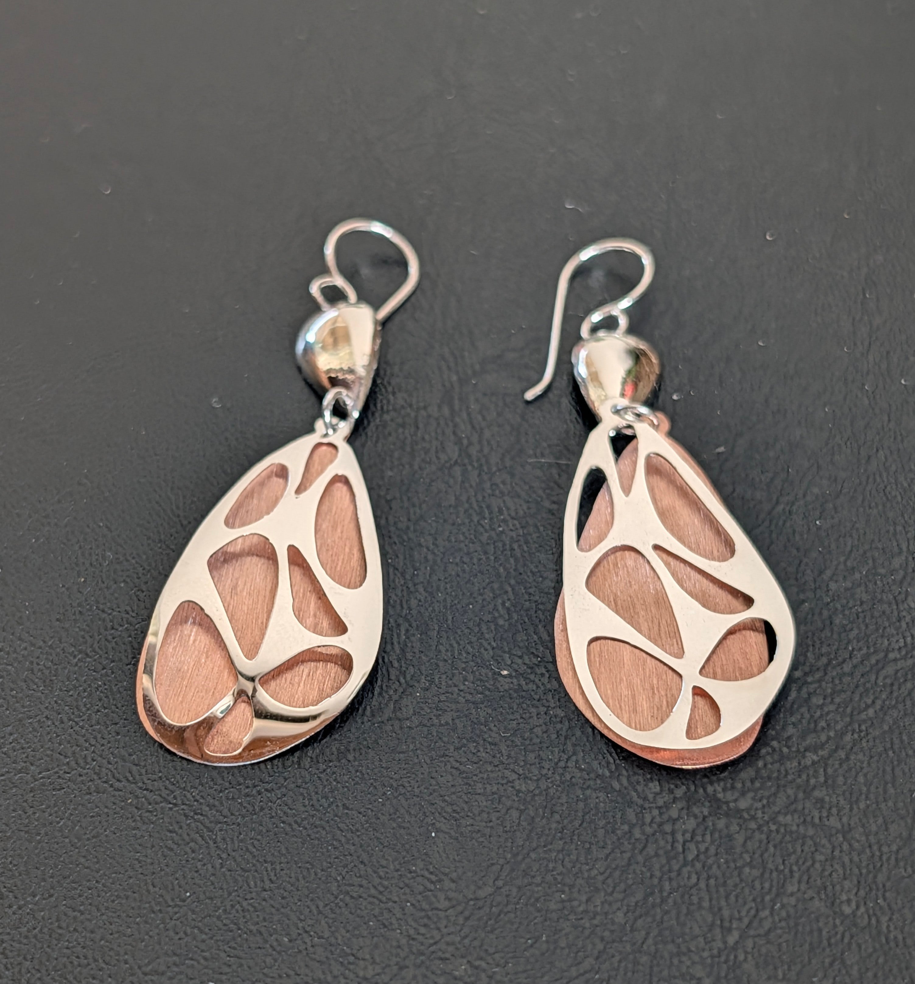 Sterling Silver & Copper Brushed Over Butterfly Wing Earrings