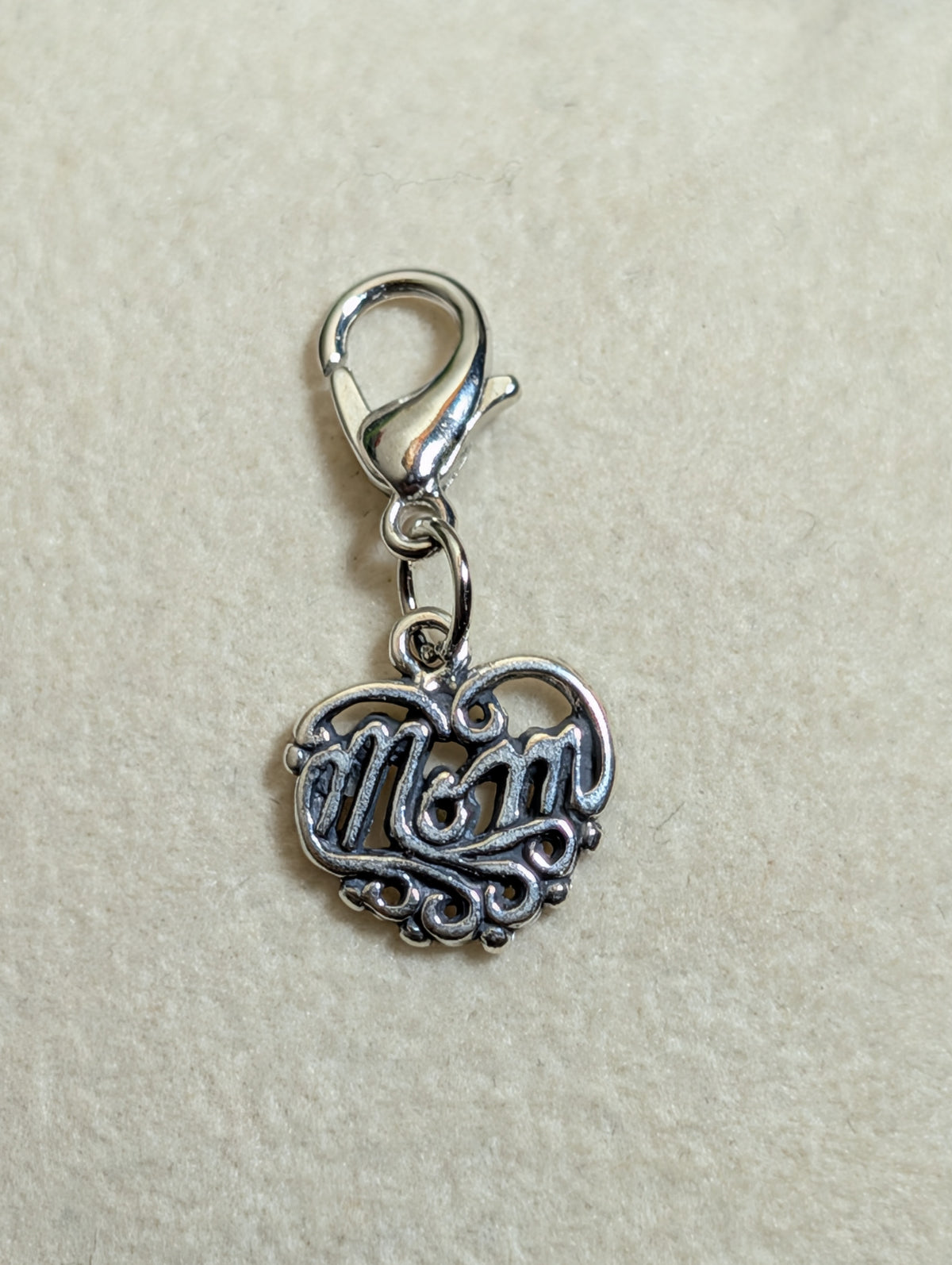 Handcrafted "Mom" Heart Shaped Charm Sterling Silver