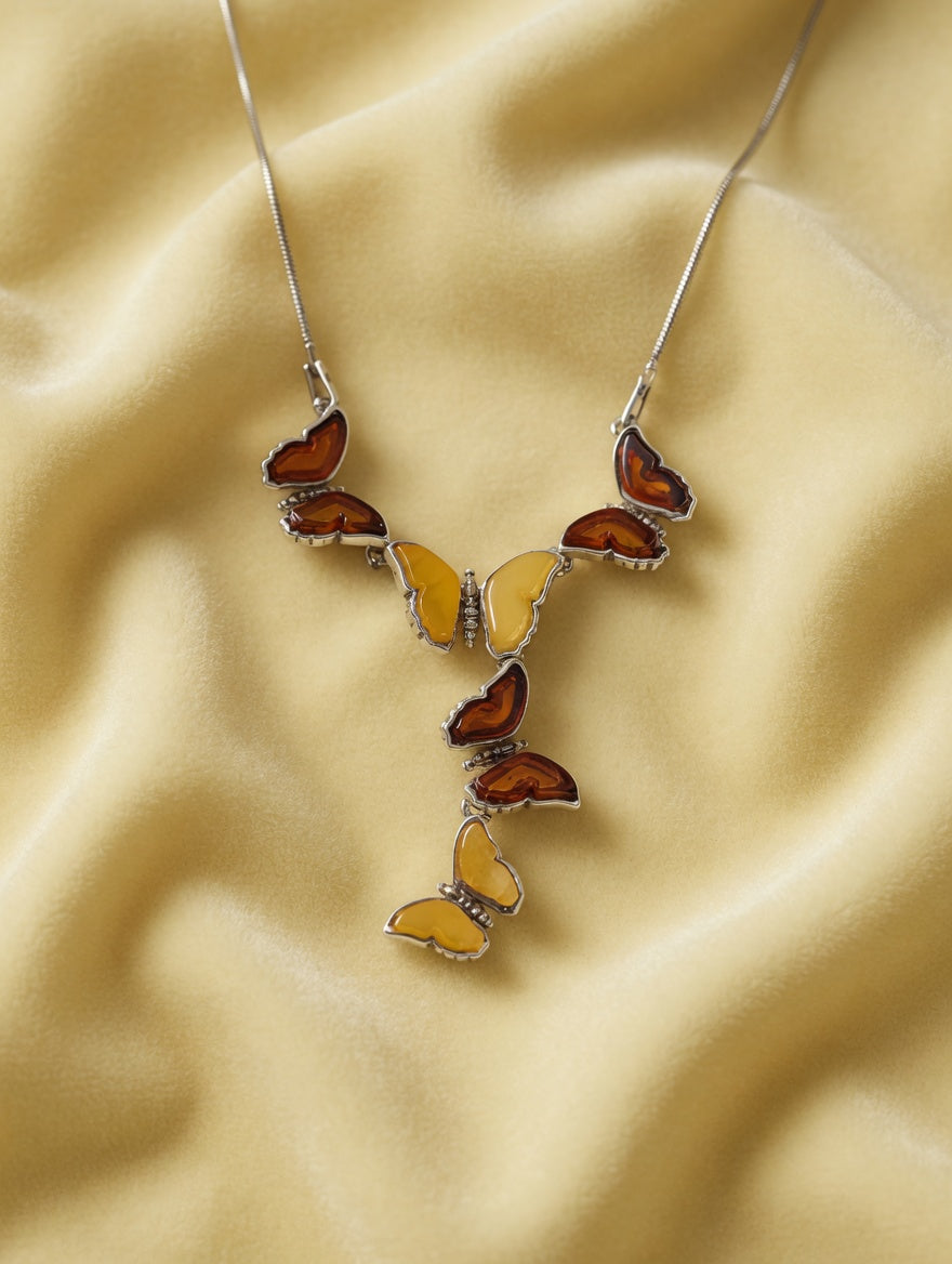 Amber Handmade Sterling Silver  Butterfly Drop Necklace