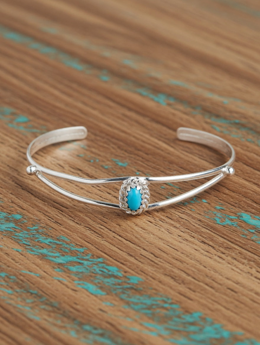 Handcrafted Sterling Silver Turquoise Kid's Cuff Bracelet