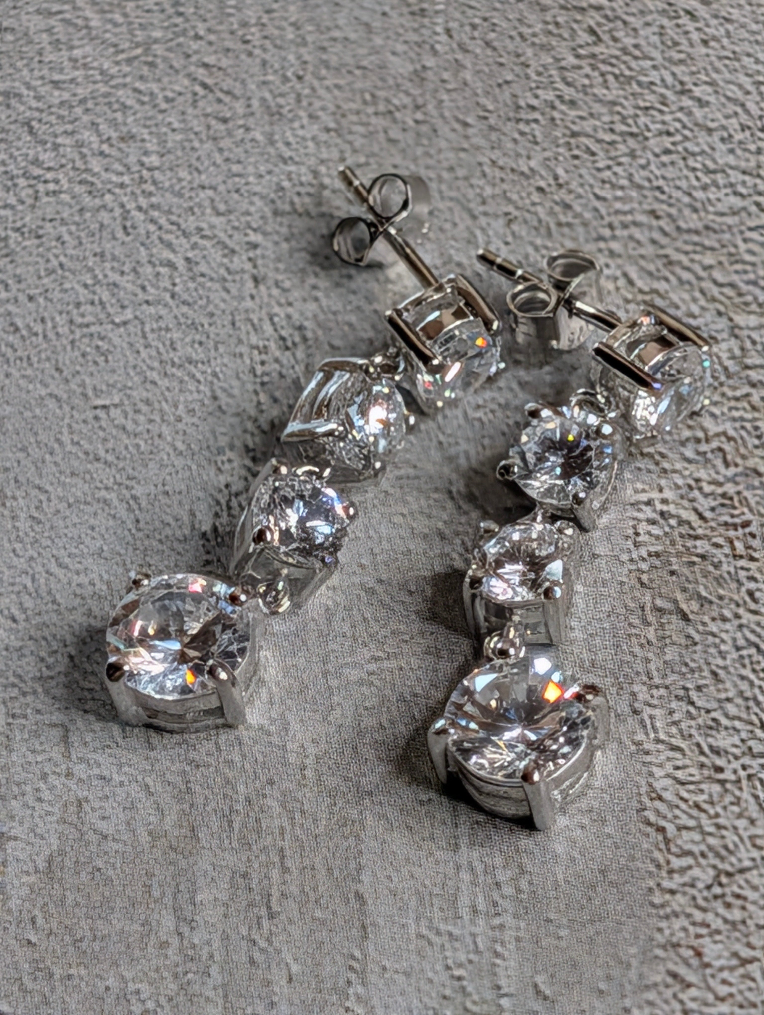 Sterling Silver Four Stone CZ Dangle Earrings & Pendant Set