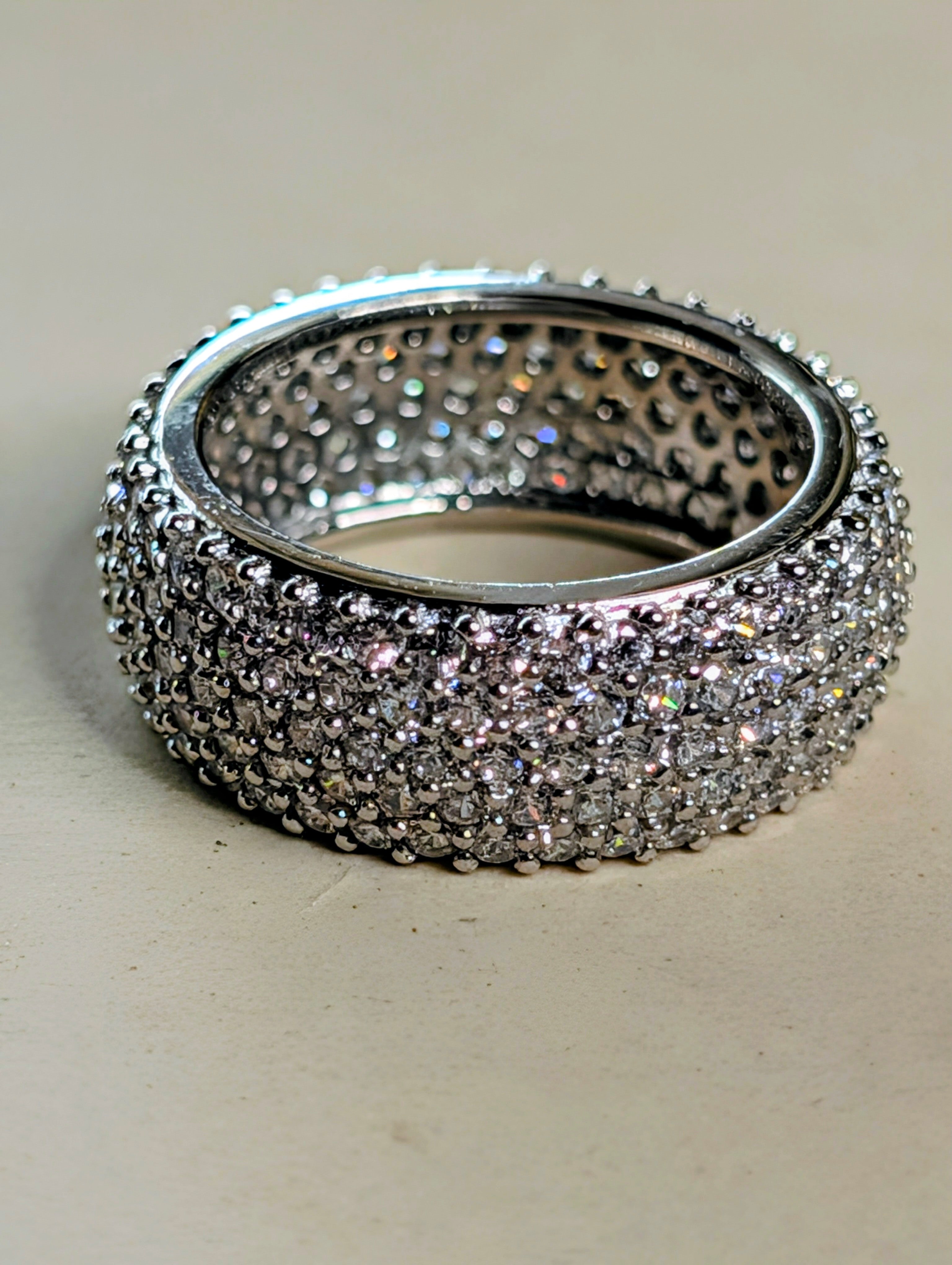 Sterling Silver CZ Fully Paved GemStone Inlay Ring Size 5.5