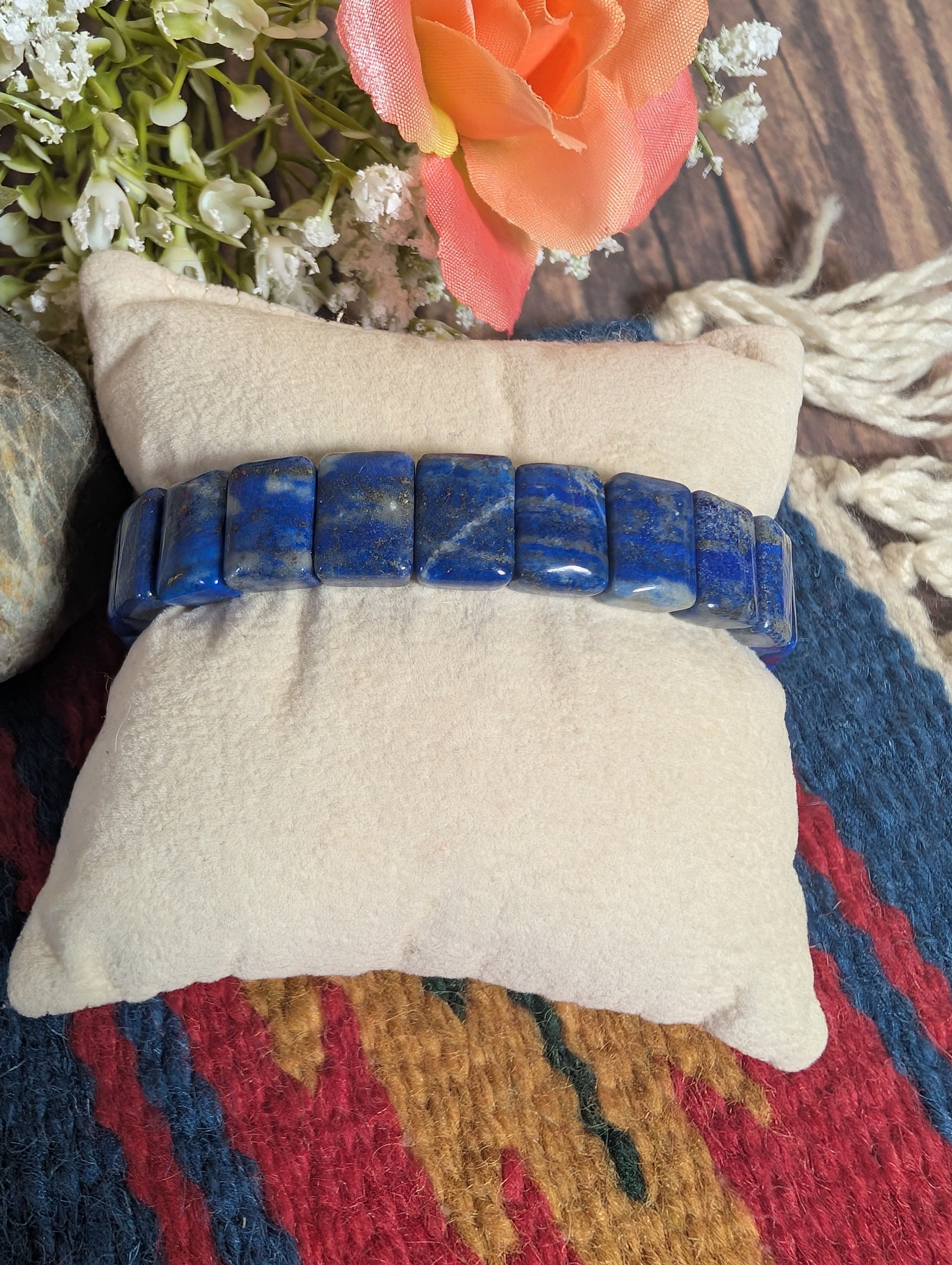 Lapis Rectangular Flat Elastic Stretch Bracelet