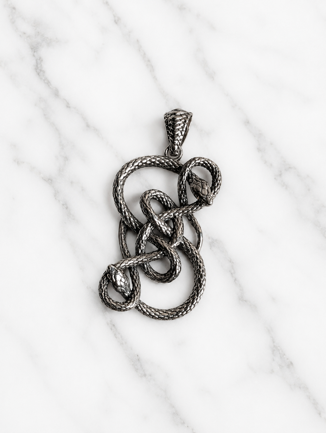 Sterling Silver Round Two Connected Snakes Pendant With 18k Gold Accents