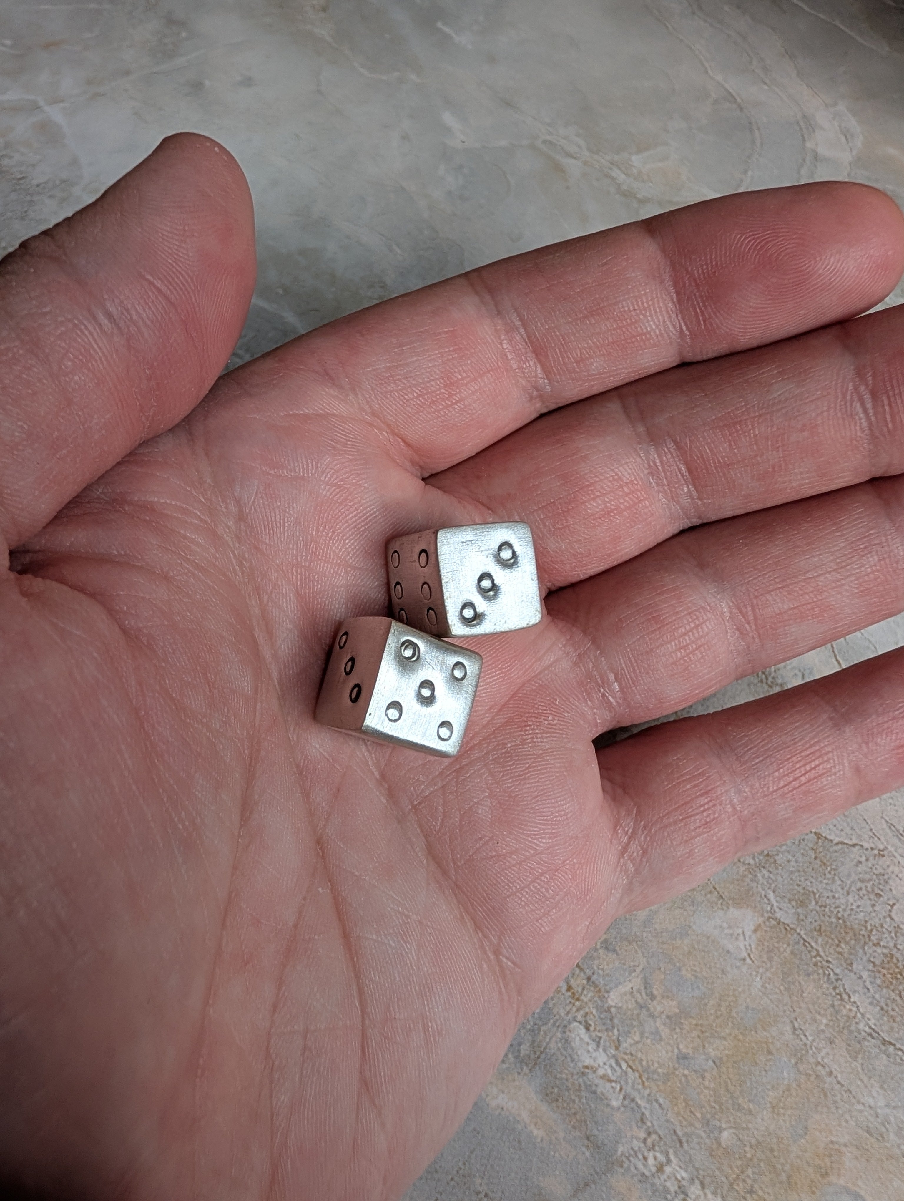 Sterling Silver Solid Rolling Dice Set Numbered On All Sides