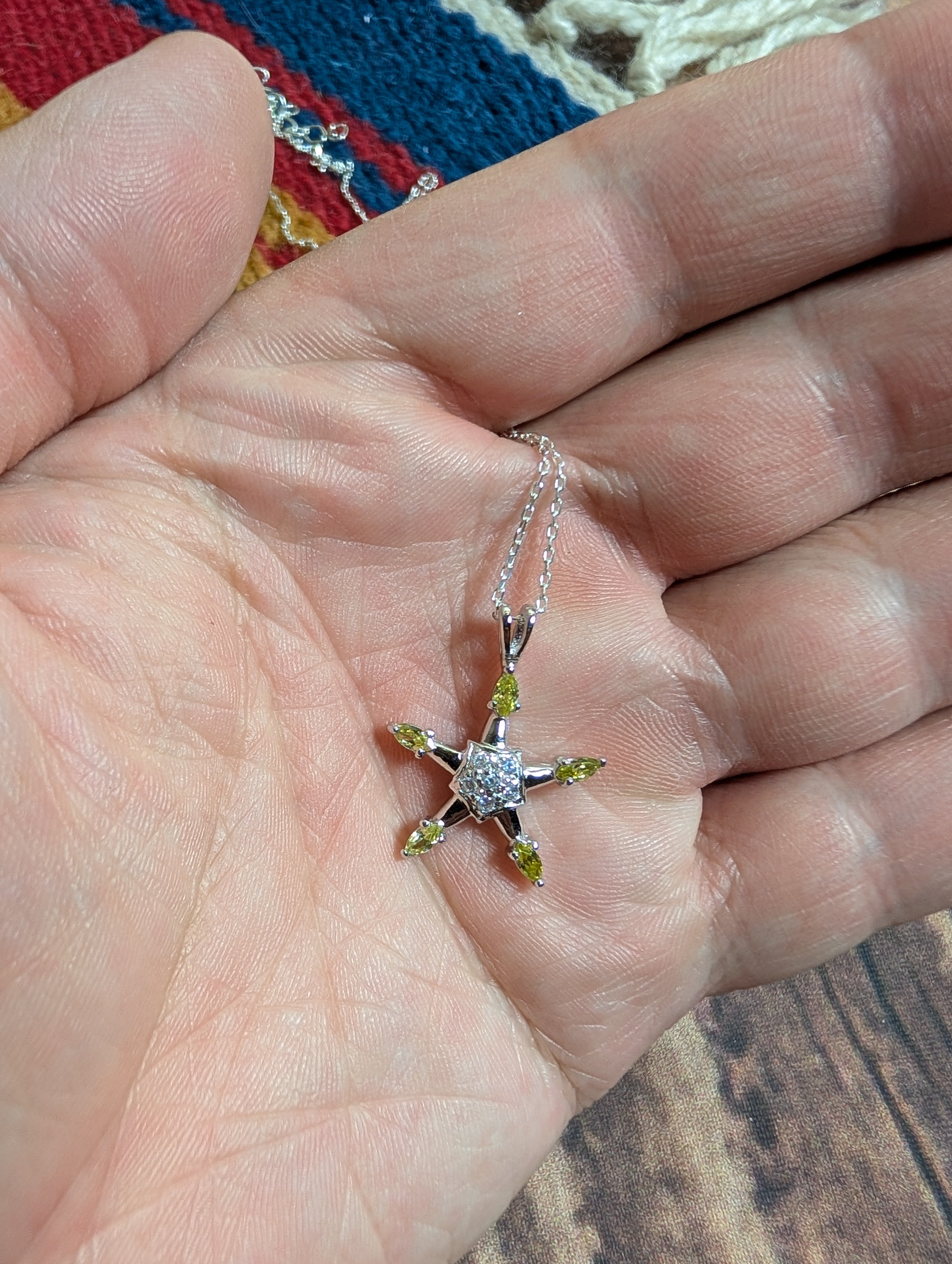 Peridot Gemstone CZ Star Shaped Sterling Silver Necklace
