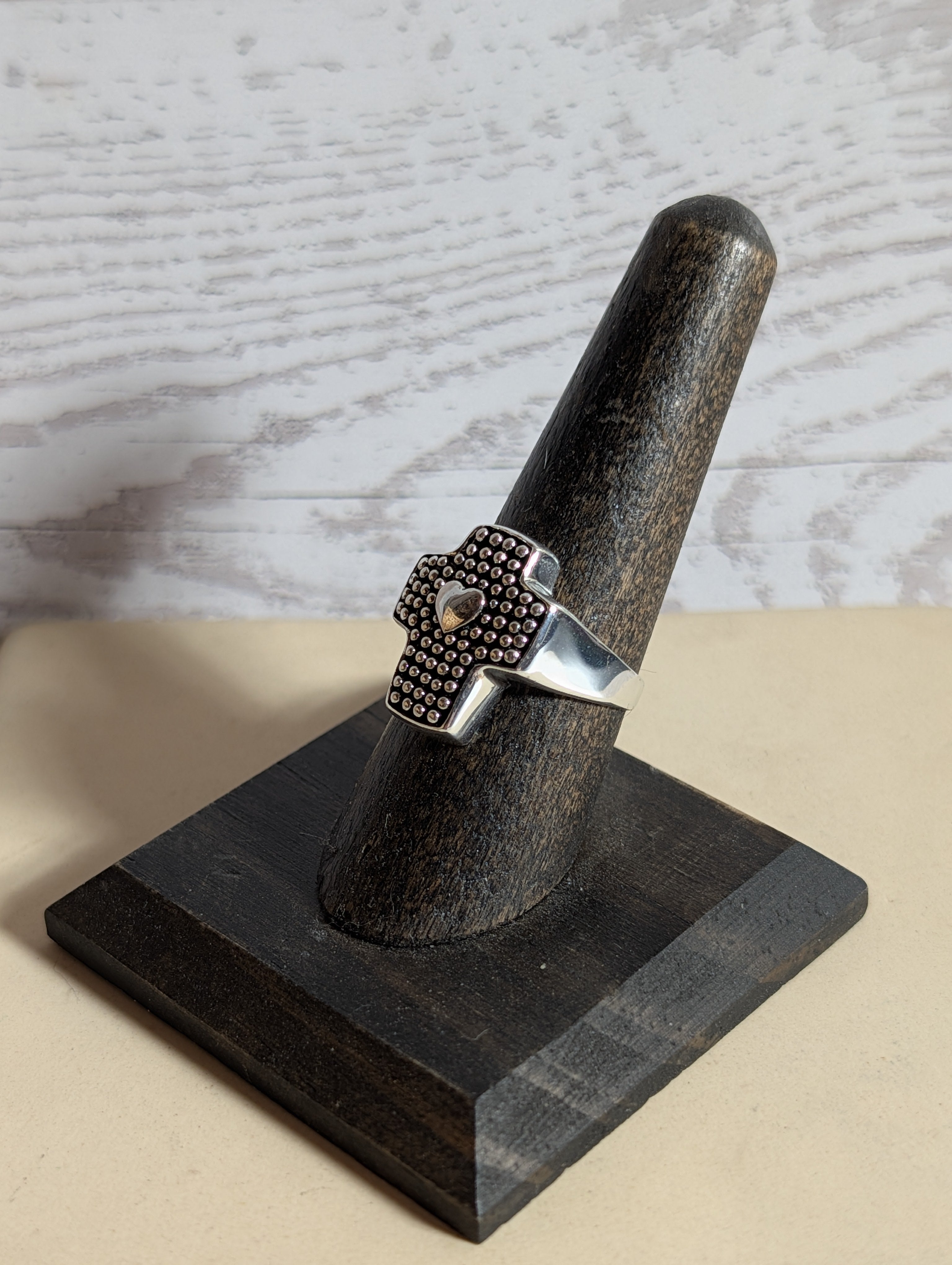 Heart Cross Sterling Silver Ring