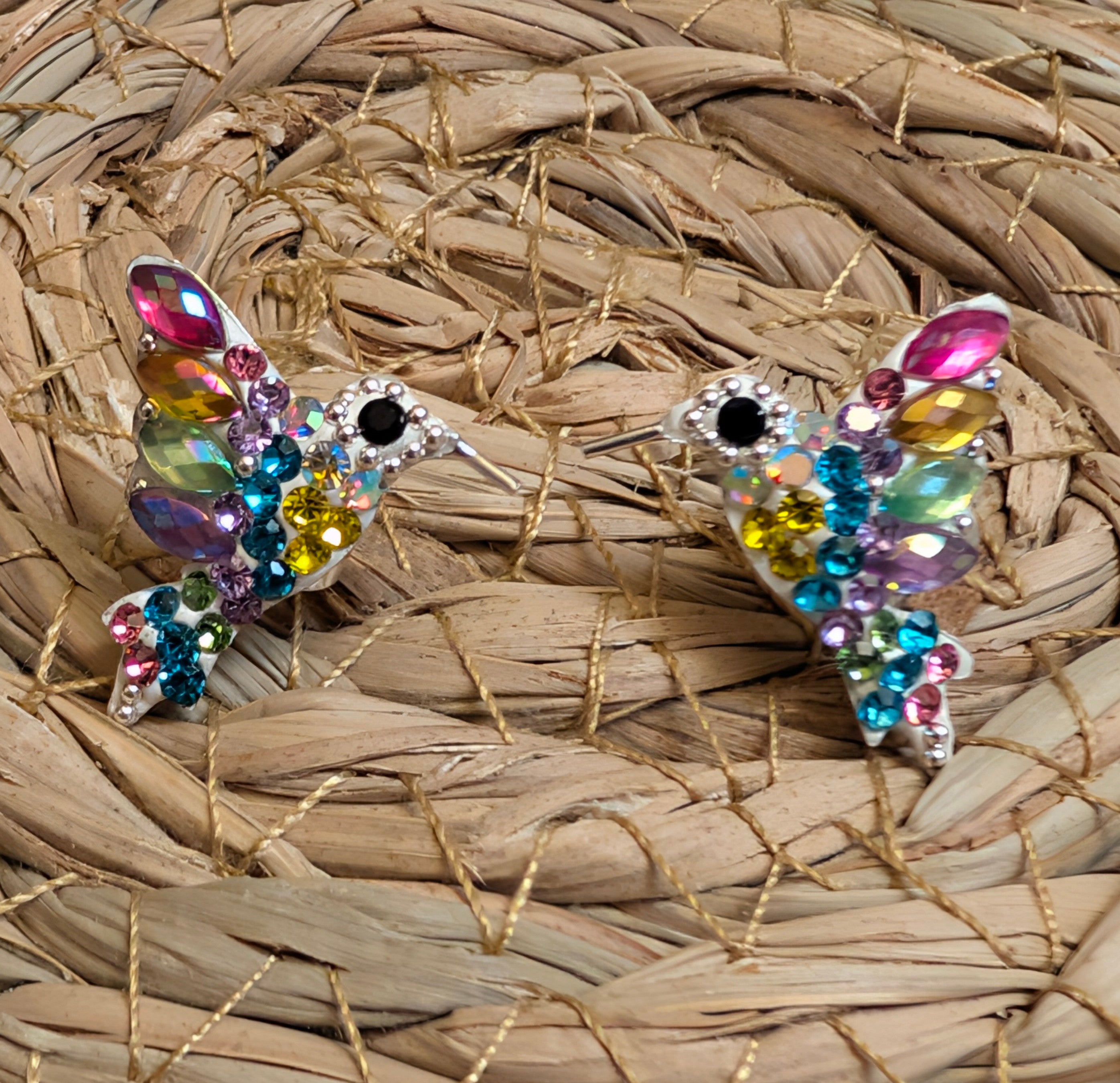 Hummingbird Multi-Color Sterling Silver Stud Earrings