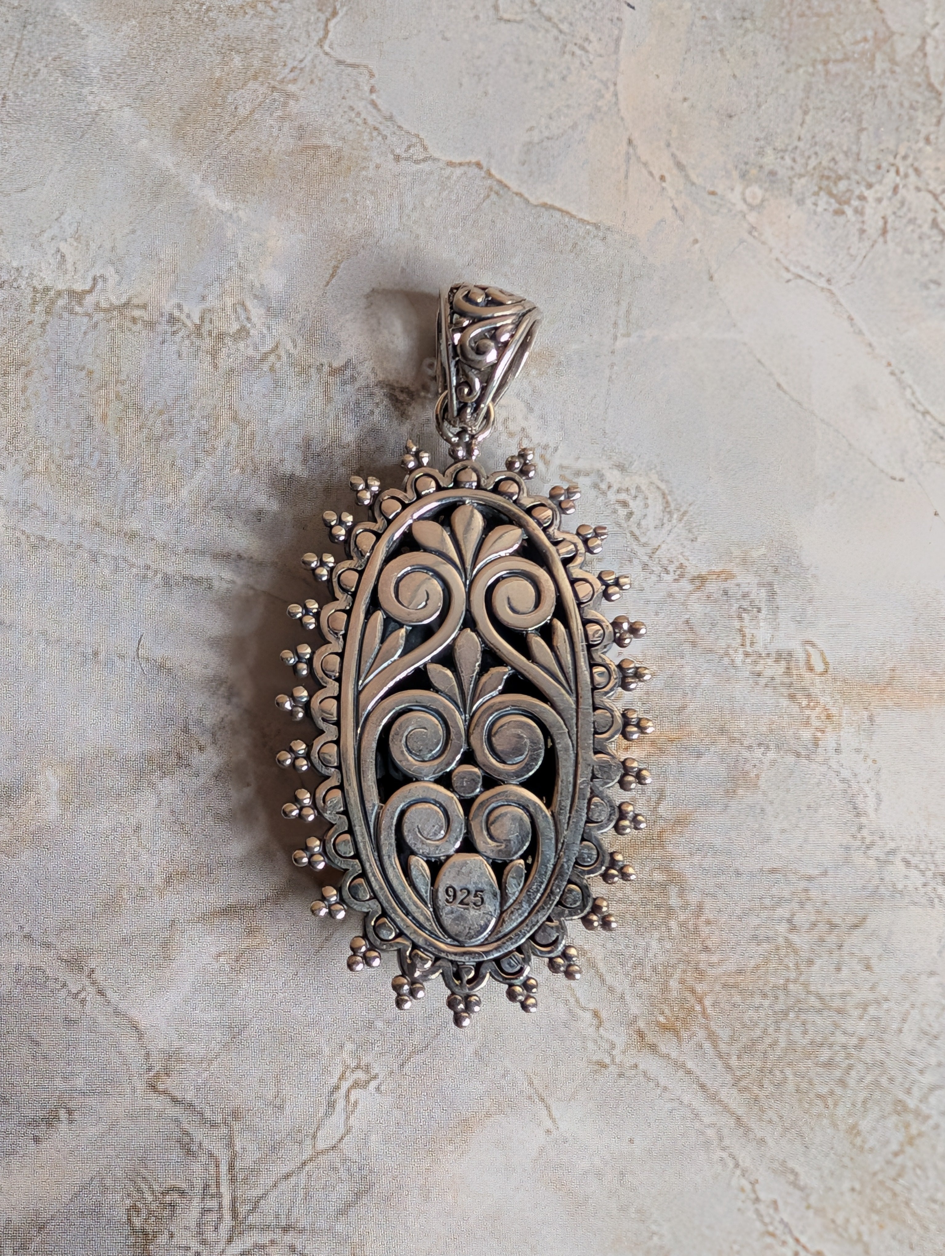 Sterling Silver Oval Shaped Ornate Filigree Medallion Pendant