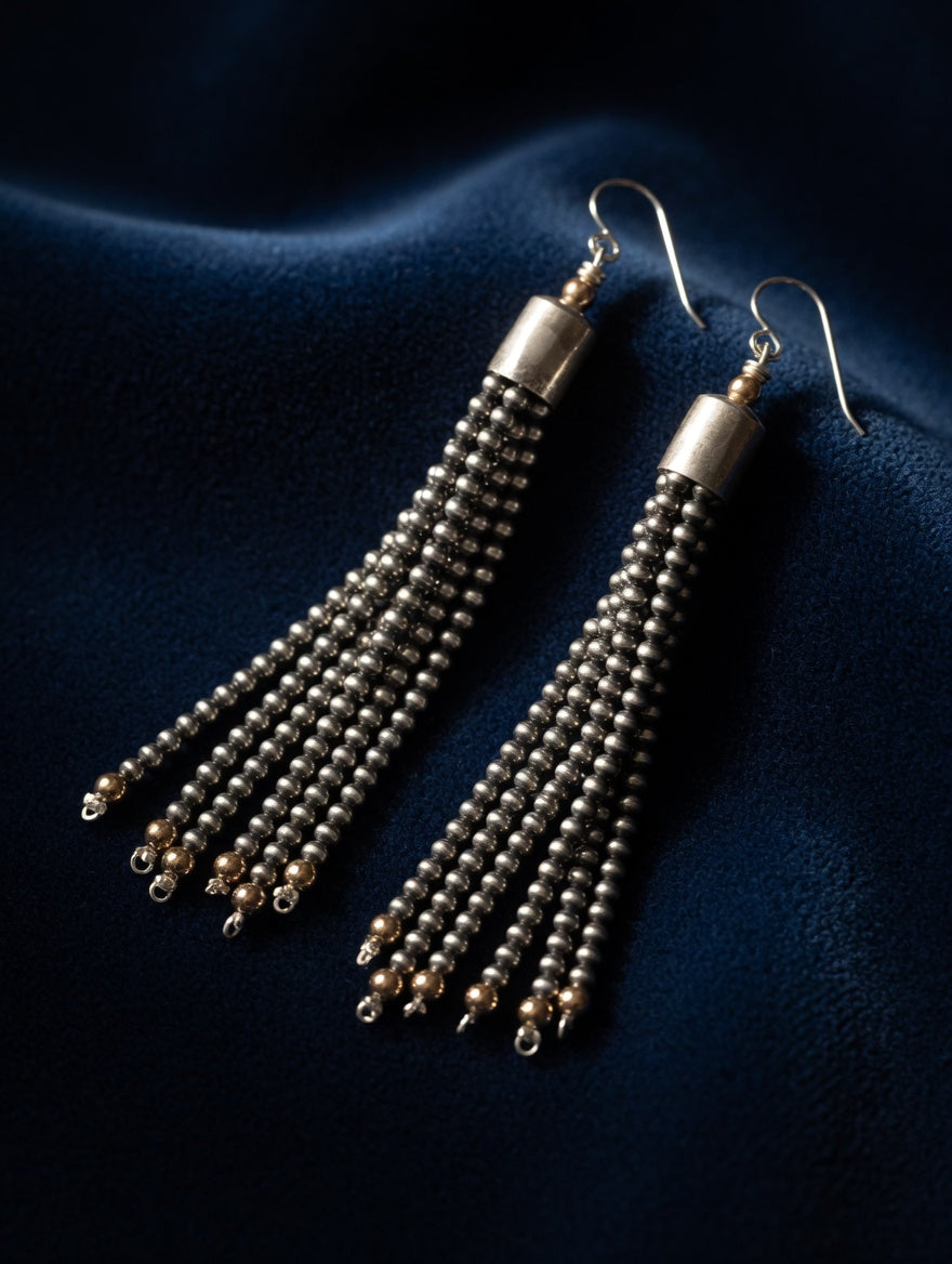 Sterling Silver Fringe Earrings with 14k Gold Accents