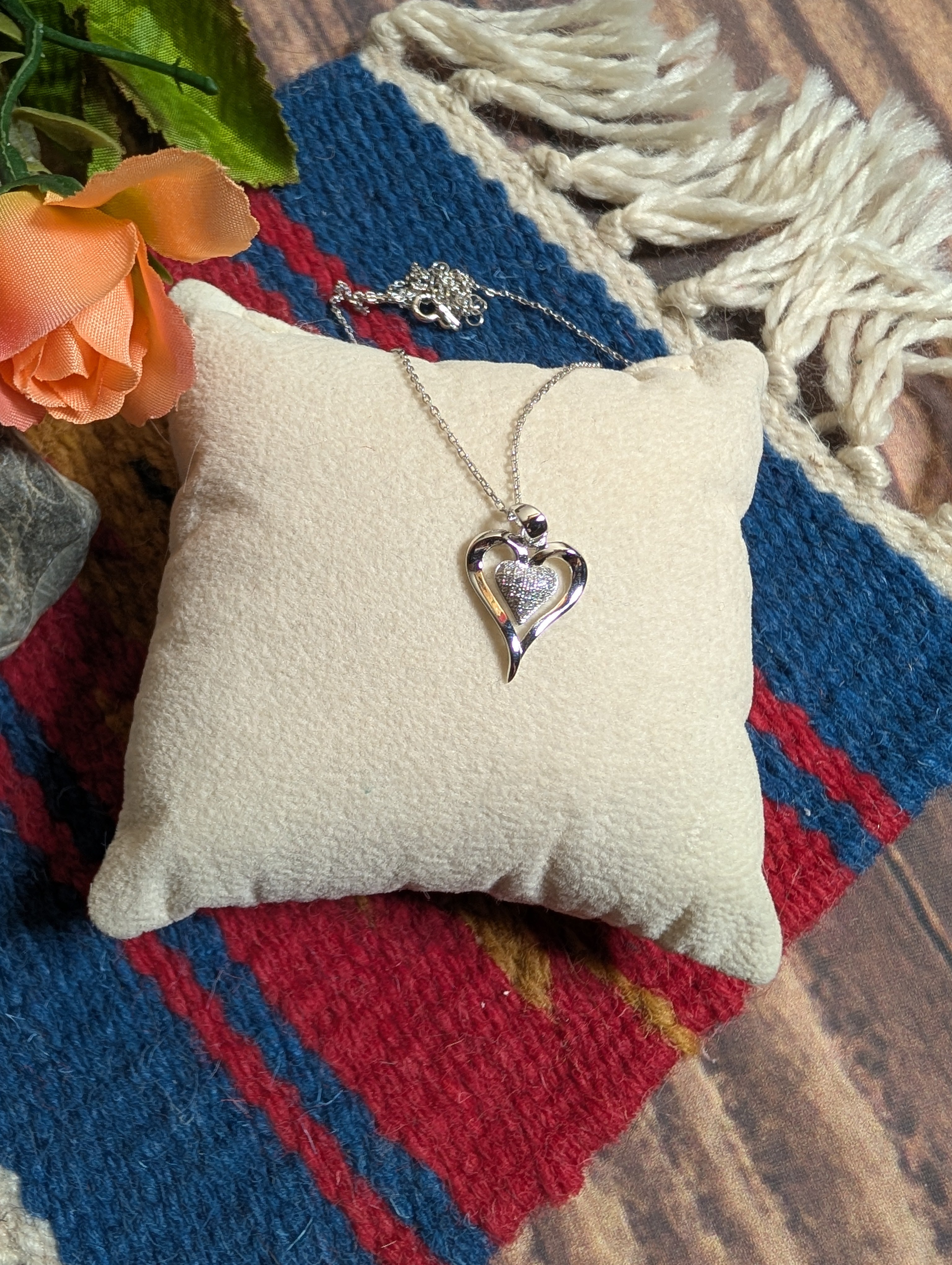 Heart Shaped CZ Outlined Pendant On Sterling Silver Necklace