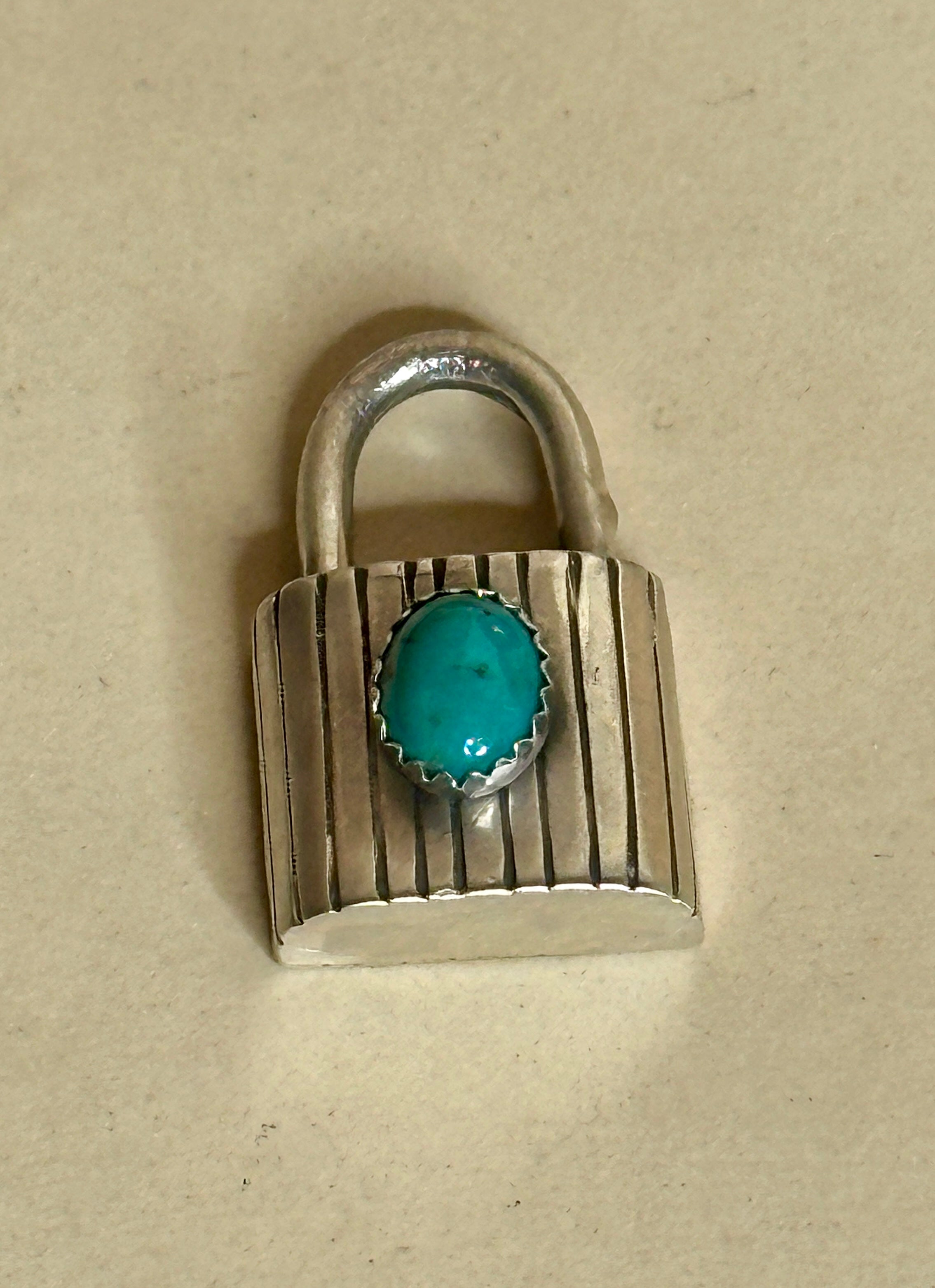 Sterling Silver Padlock Pendant with Kingman Stone Accent