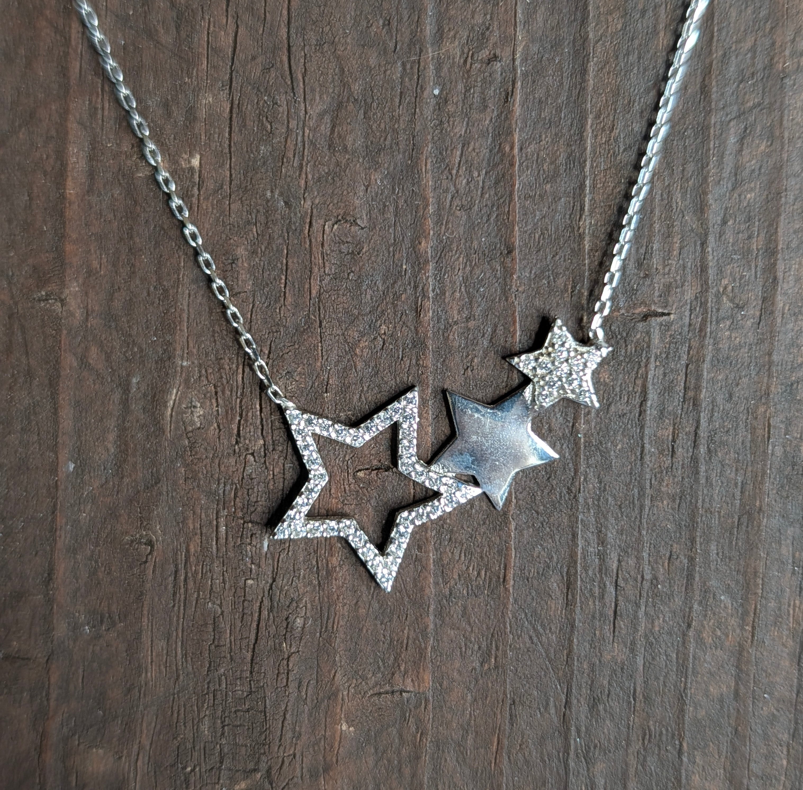 Sterling Silver Three Star CZ Silhouette Pendant Necklace