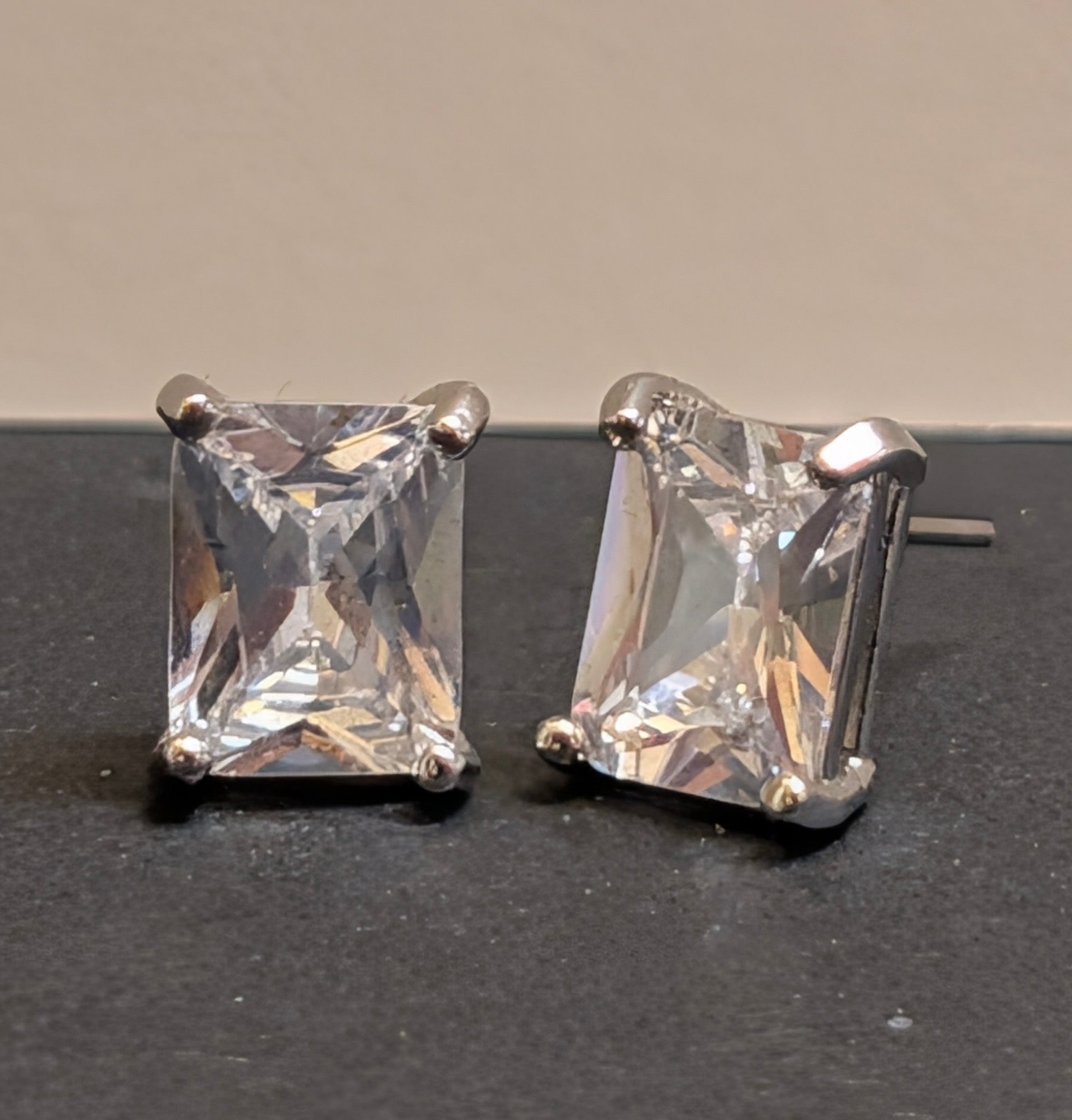 Silver Emerald Cut CZ Stud Earrings
