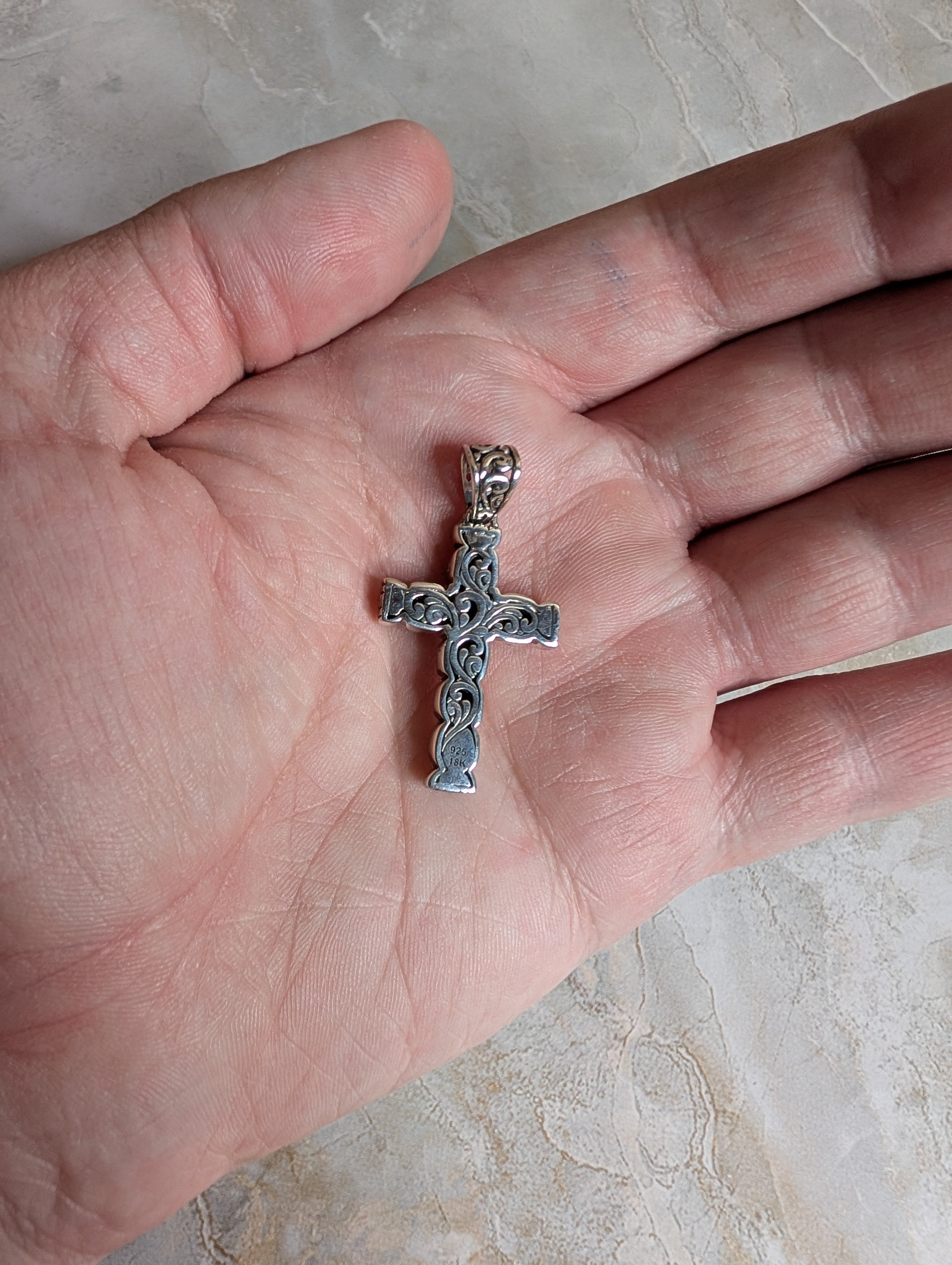 Handcrafted Exquisite Sterling Silver Cross Pendant With 18k Gold Accents