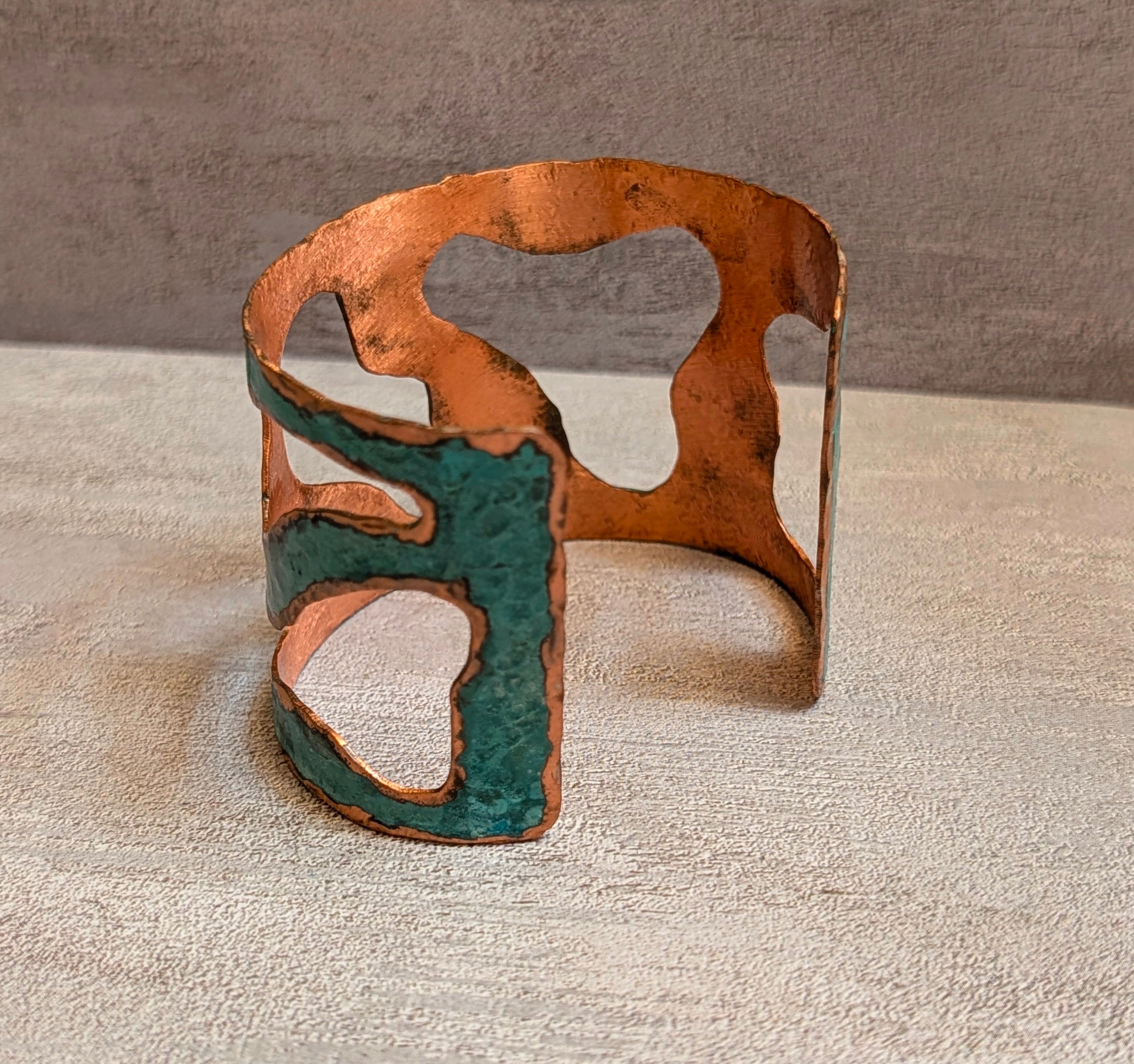 Sterling-Oxidized Lacquer Copper & Turquoise Lake Cuff Bracelet 2"