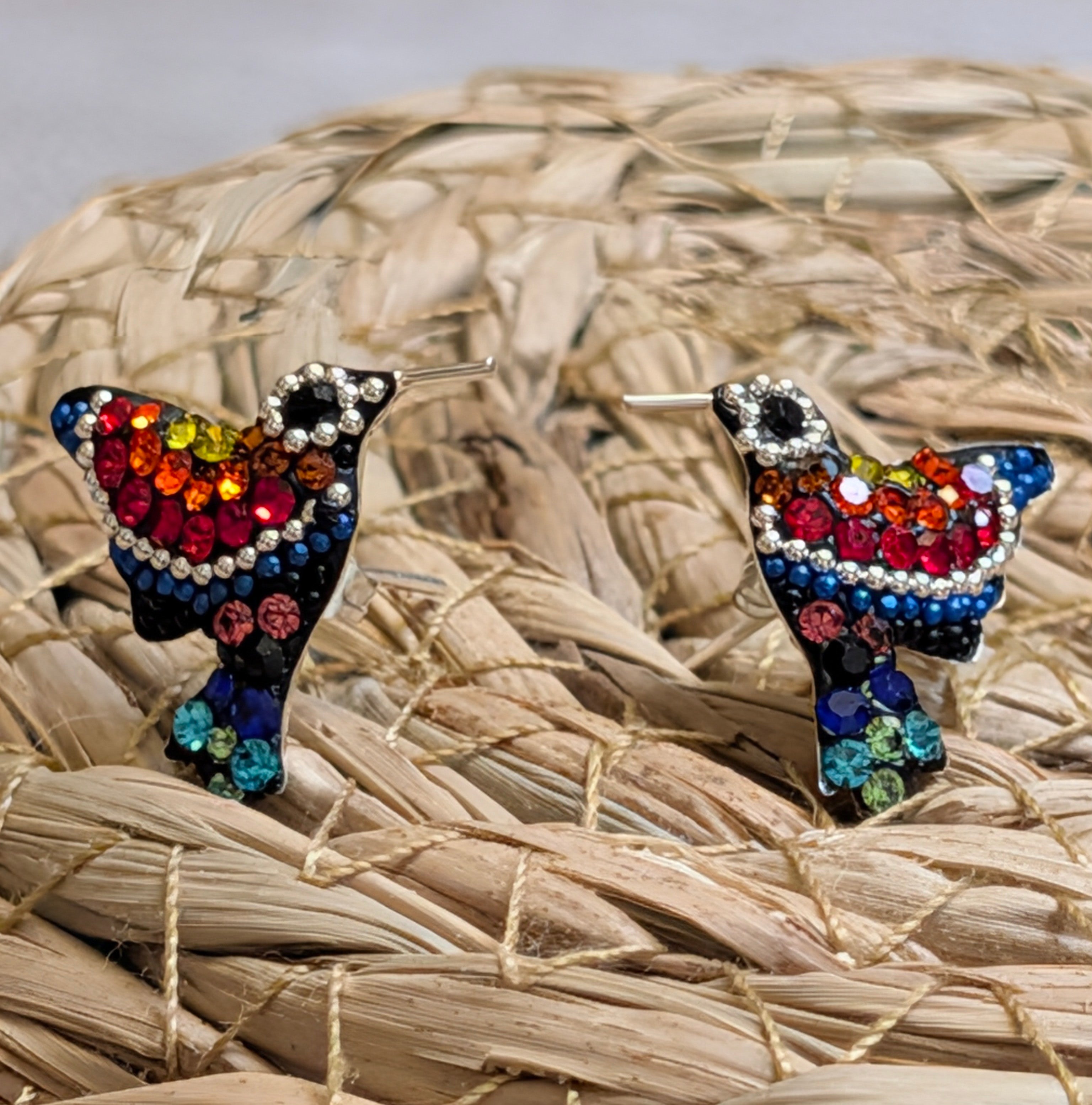 Hummingbird Multi-Color Sterling Silver Stud Earrings