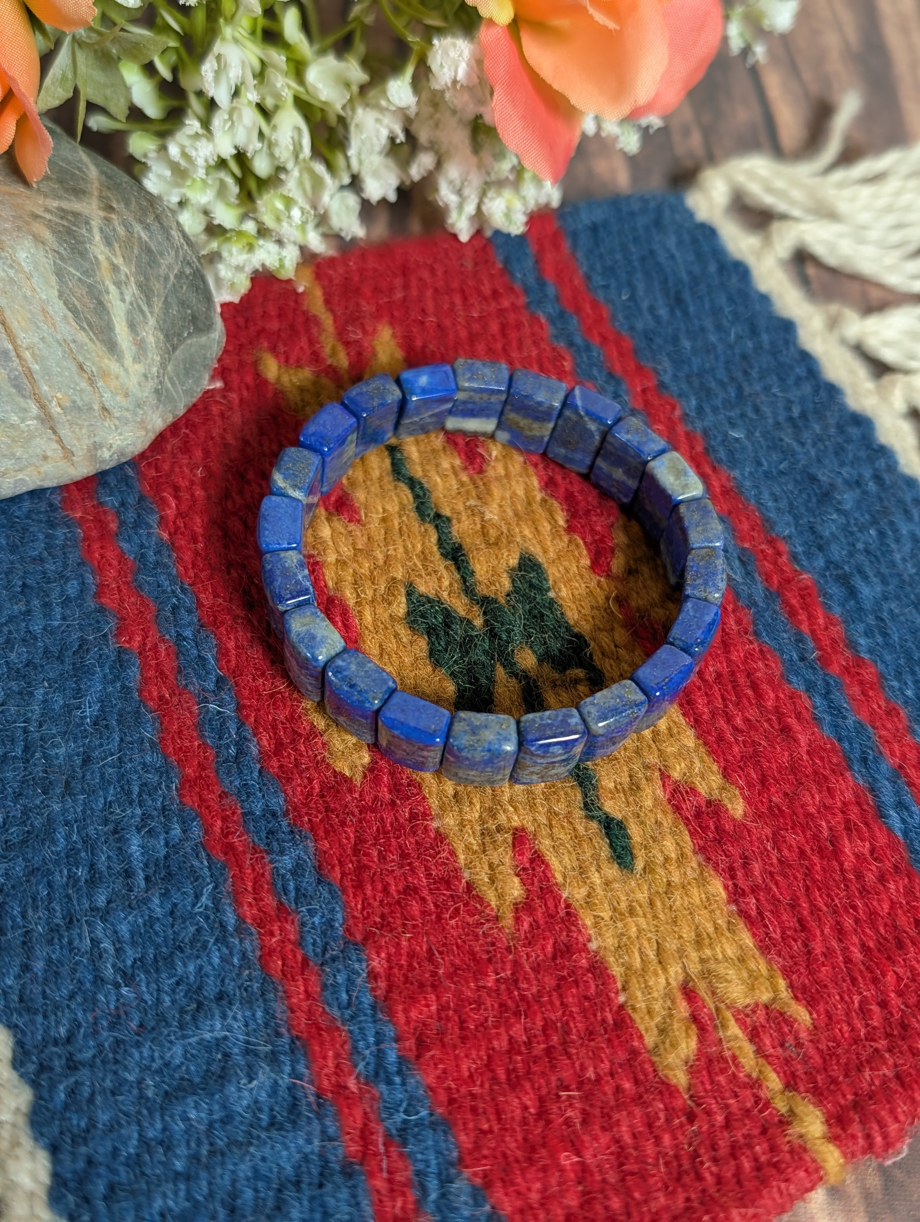 Lapis Rectangular Flat Elastic Stretch Bracelet