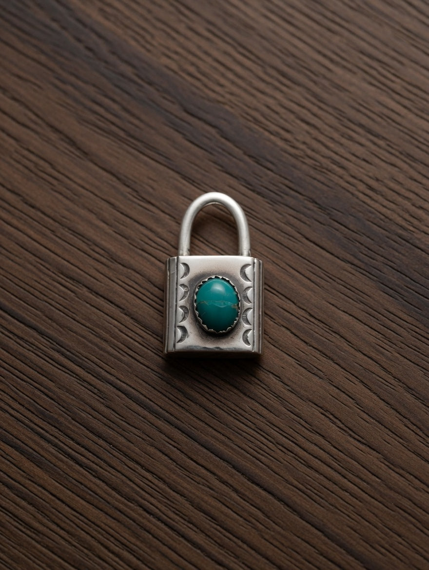 Sterling Silver Padlock Pendant with Turquoise Stone Accent