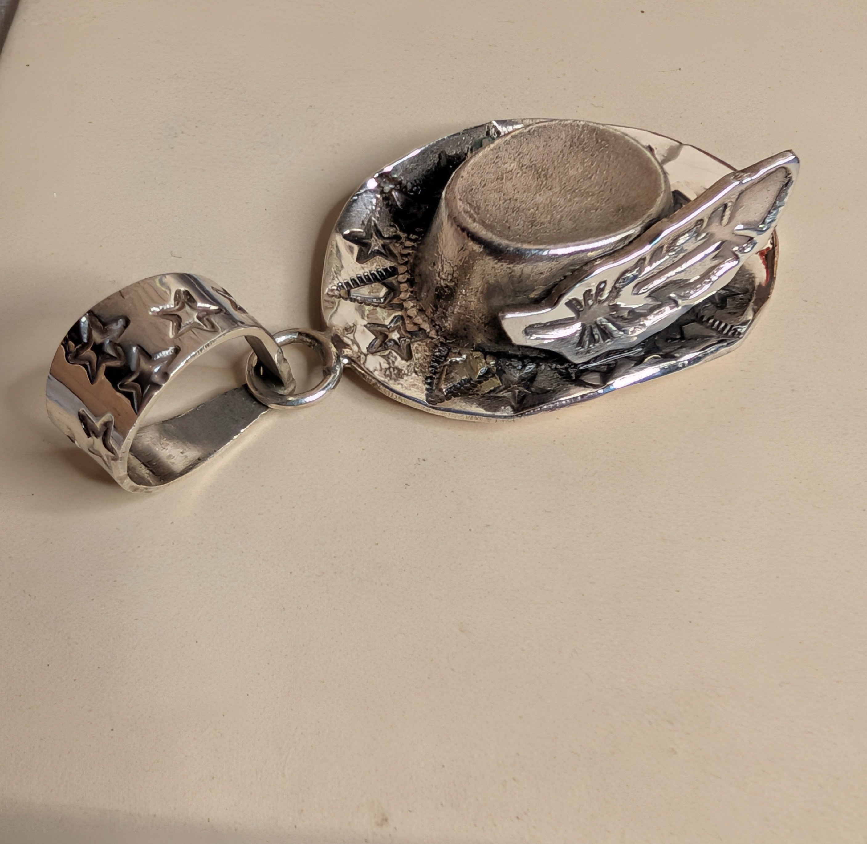 Midnight Desert Cowboy Hat Sterling Silver Pendant with Turquoise Accent