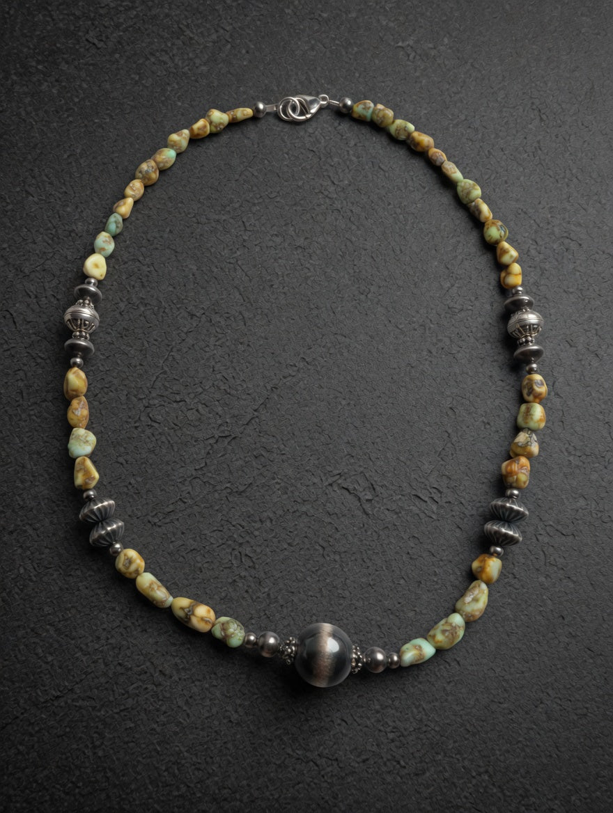 Palomino Turquoise Hand Strung Sterling Silver Beaded Necklace