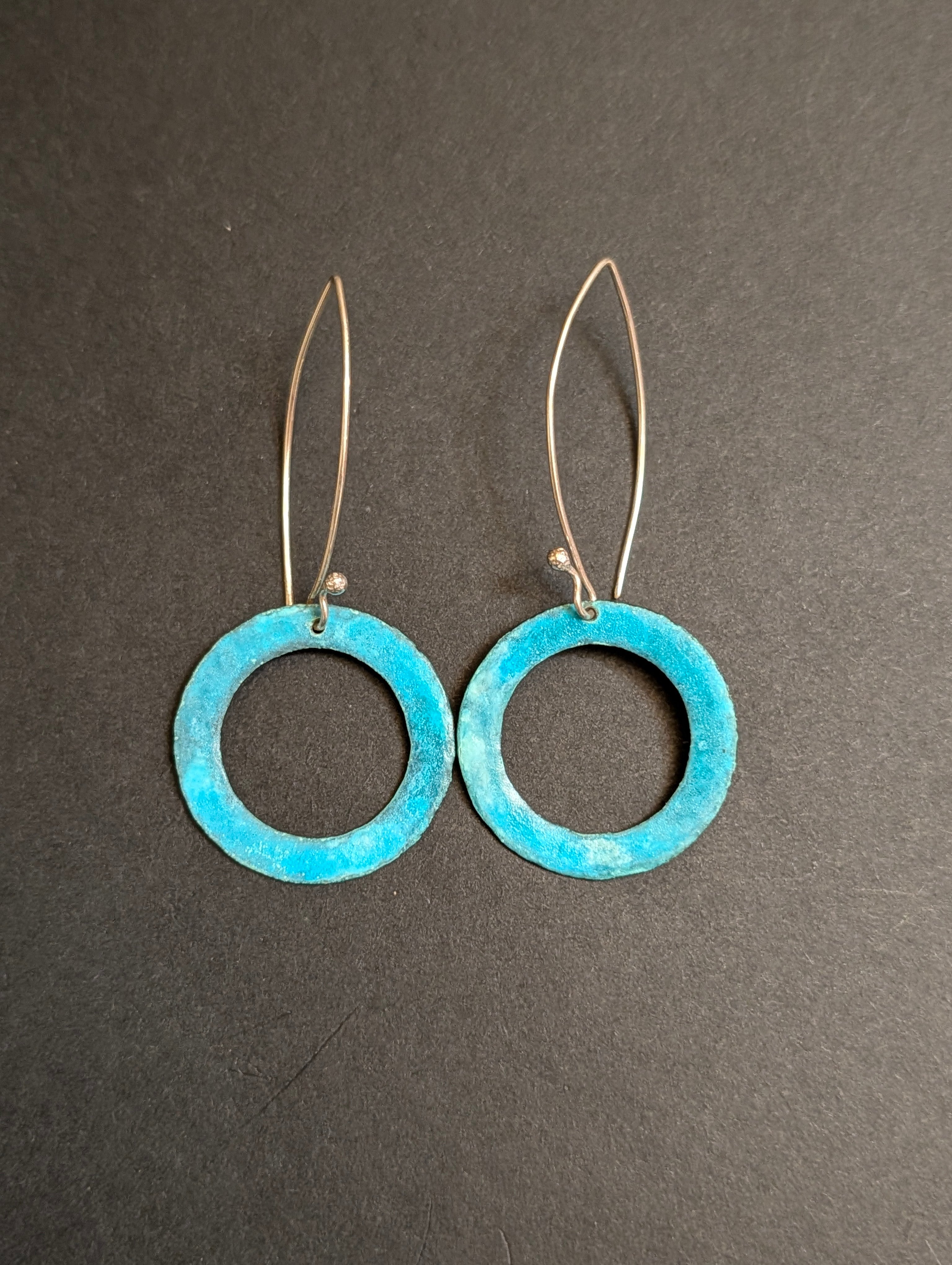 Seascape Turquoise & Sterling Silver Oxidized Lacquer Copper Earrings
