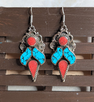 Southwest Sunset Mosaic Turquoise & Coral Drop Earrings