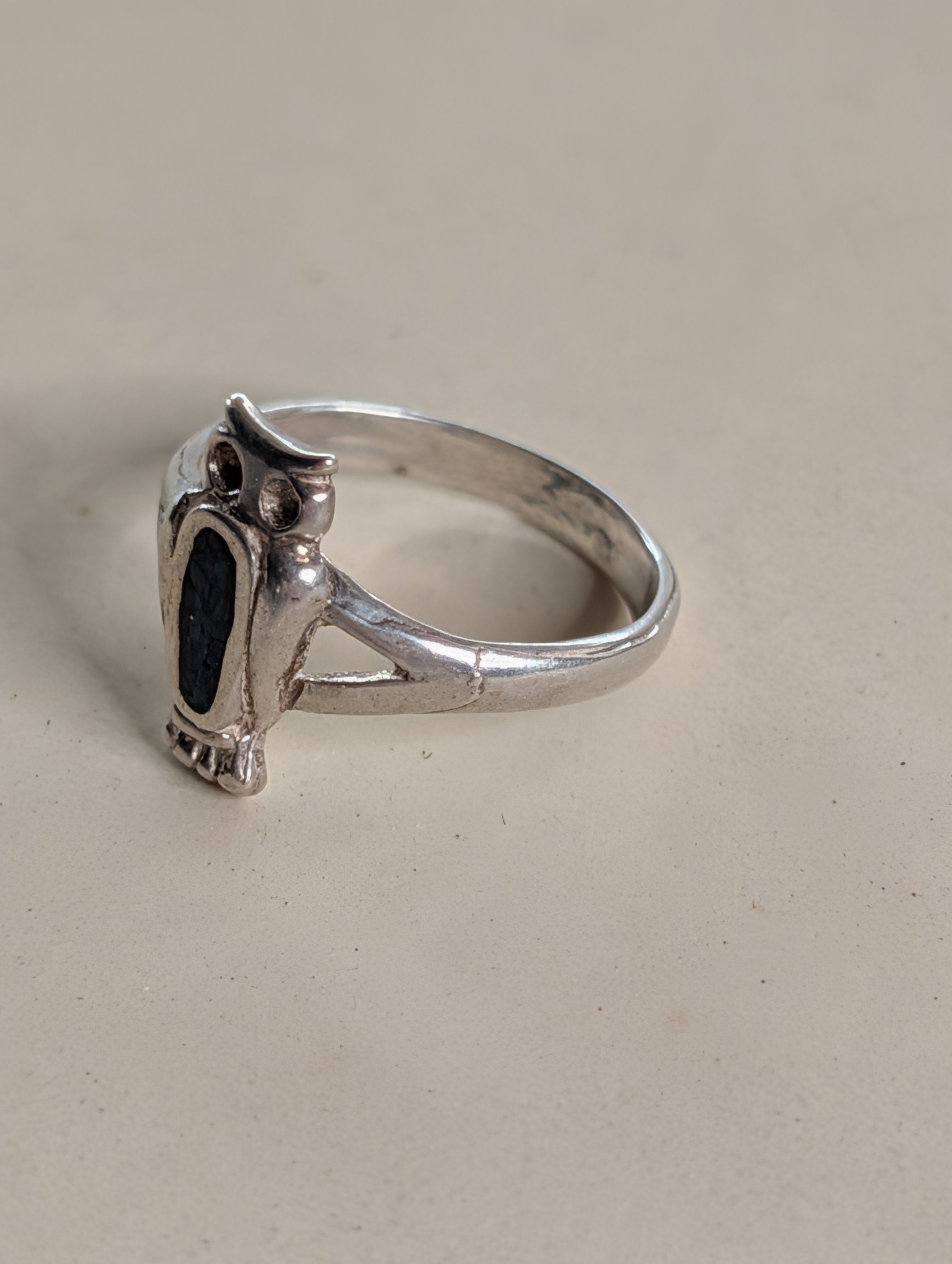 Sterling Silver Blue Howlite Onyx Owl Ring With Blue Accents Size 3.5