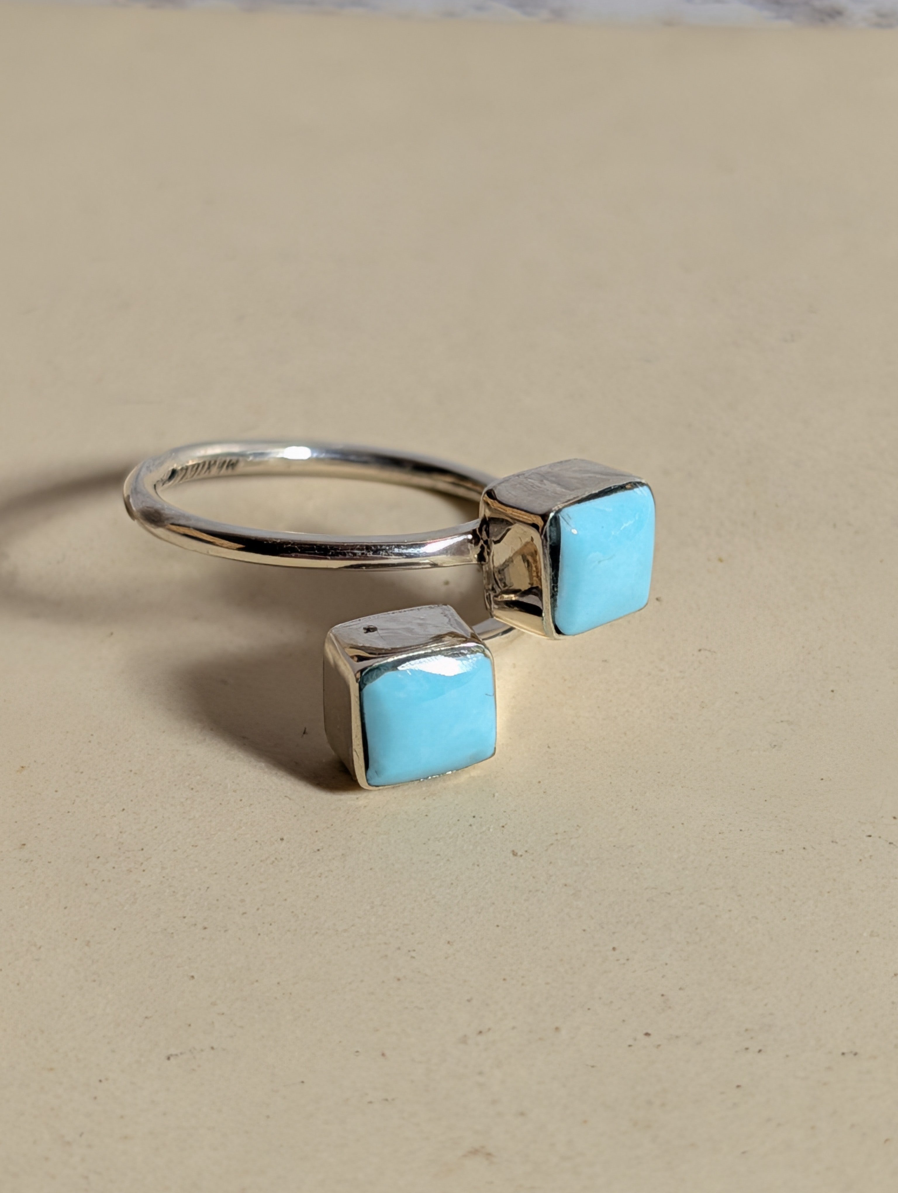 Wraparound Double Stone Turquoise Sterling Silver Adjustable Ring