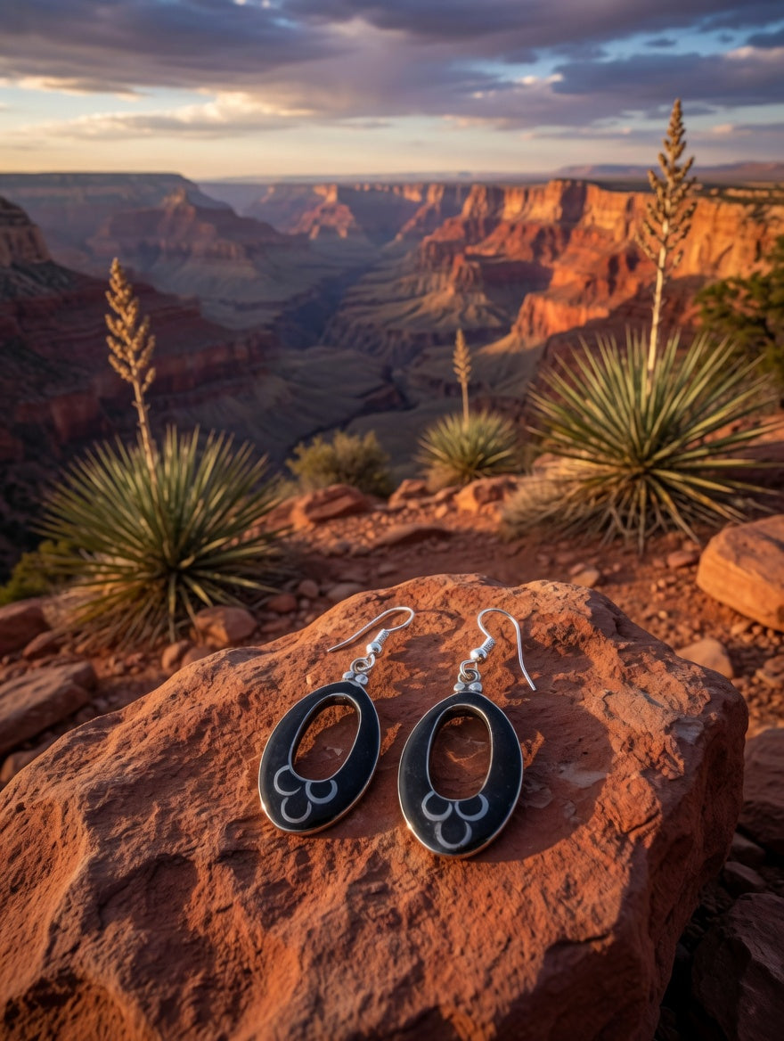 Southwestern Black Onyx Oval Dangle Earrings