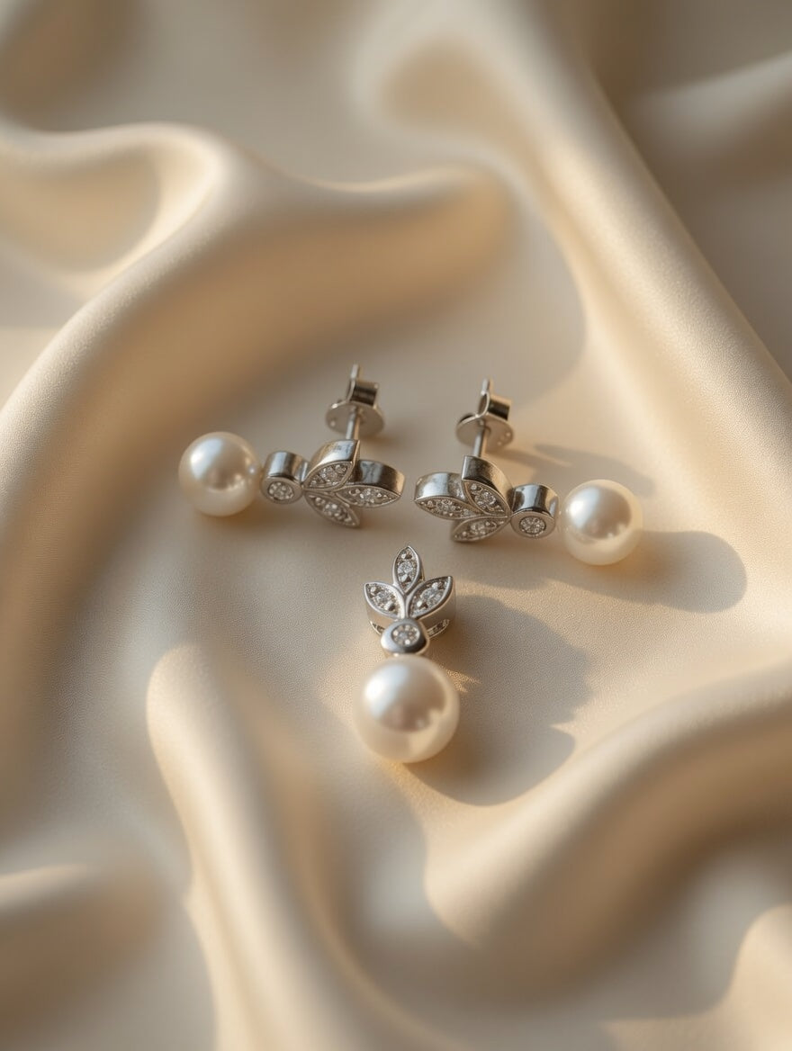 Elegant Sterling Silver Pearl Drop Earrings & Pendant Jewelry Set