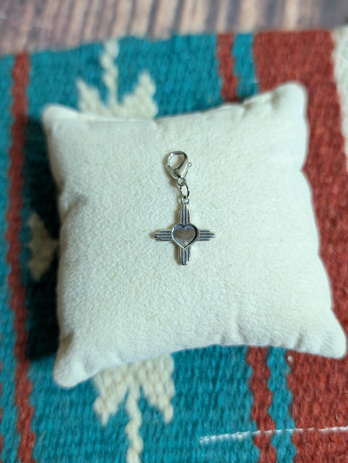 Handcrafted Small Zia Sun Symbol Charm With Heart Sterling Silver