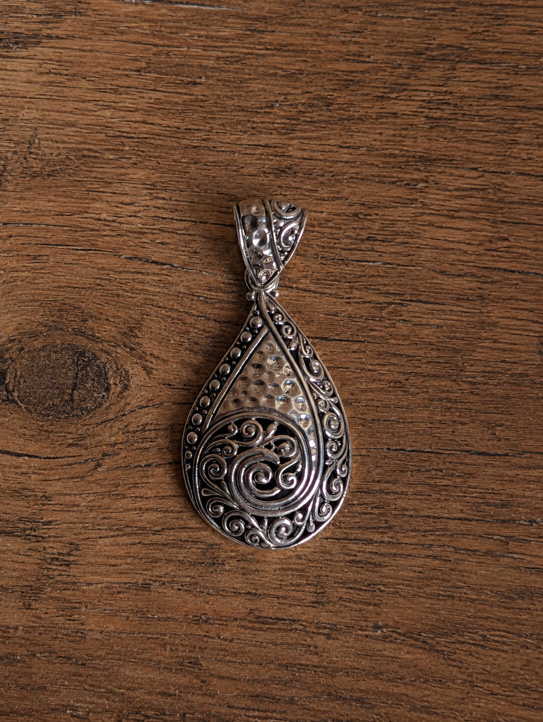 Sterling Silver Tear Drop Shaped Ornate Filigree Medallion Pendant