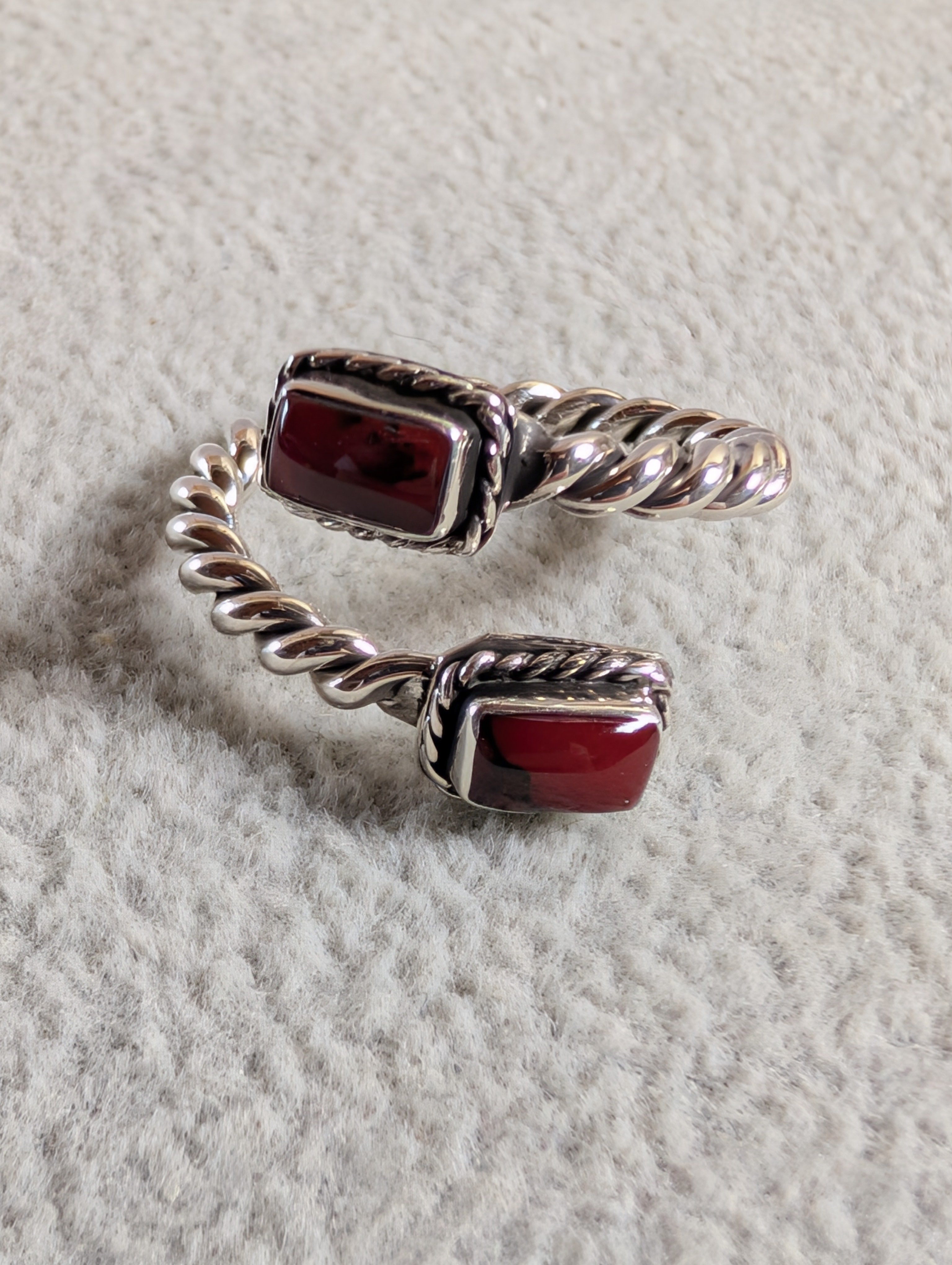 Red Jasper Two Stone Sterling Silver Adjustable Ring