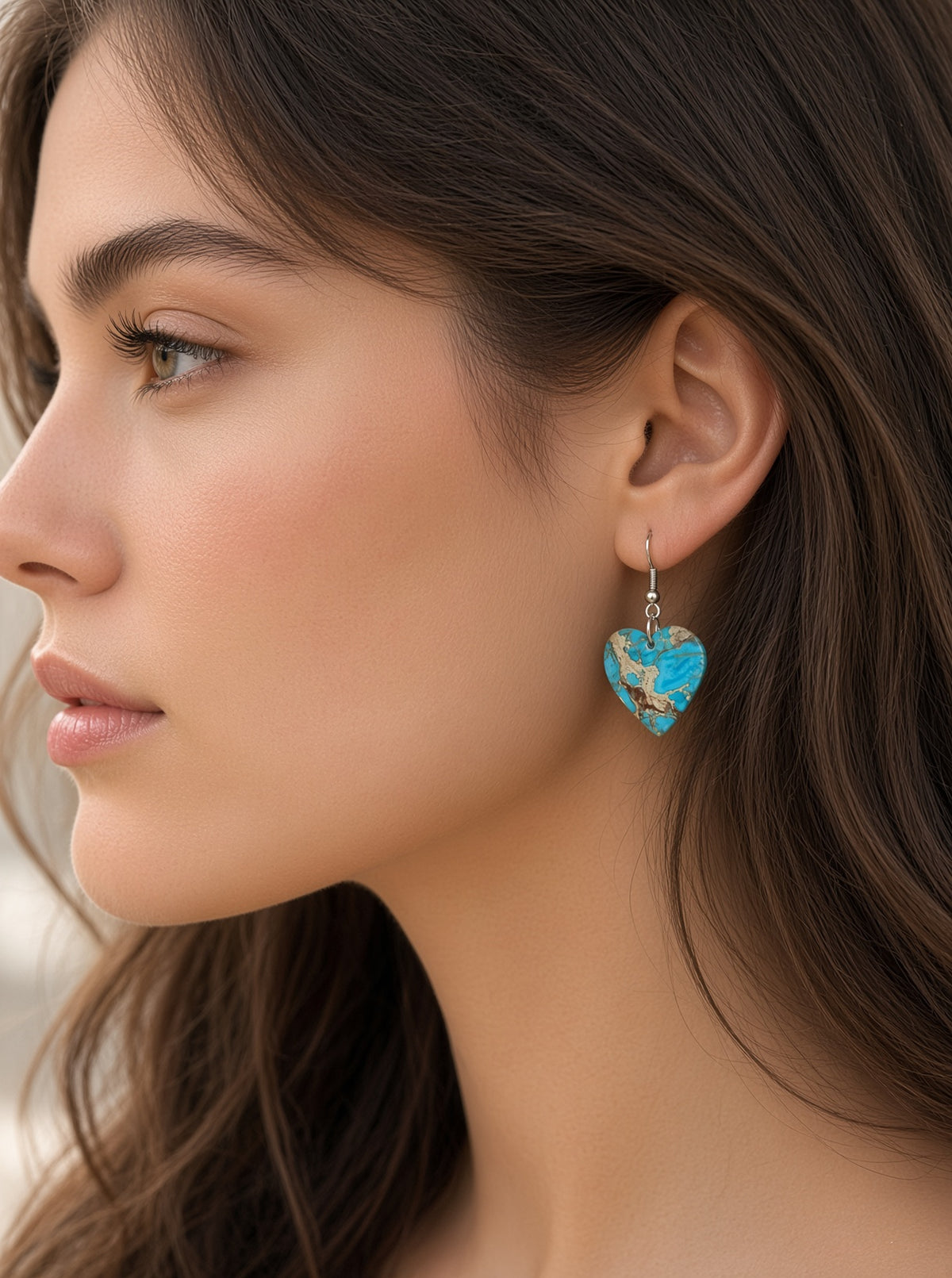 Handcrafted Turquoise Heart Slab Sterling Silver Earrings