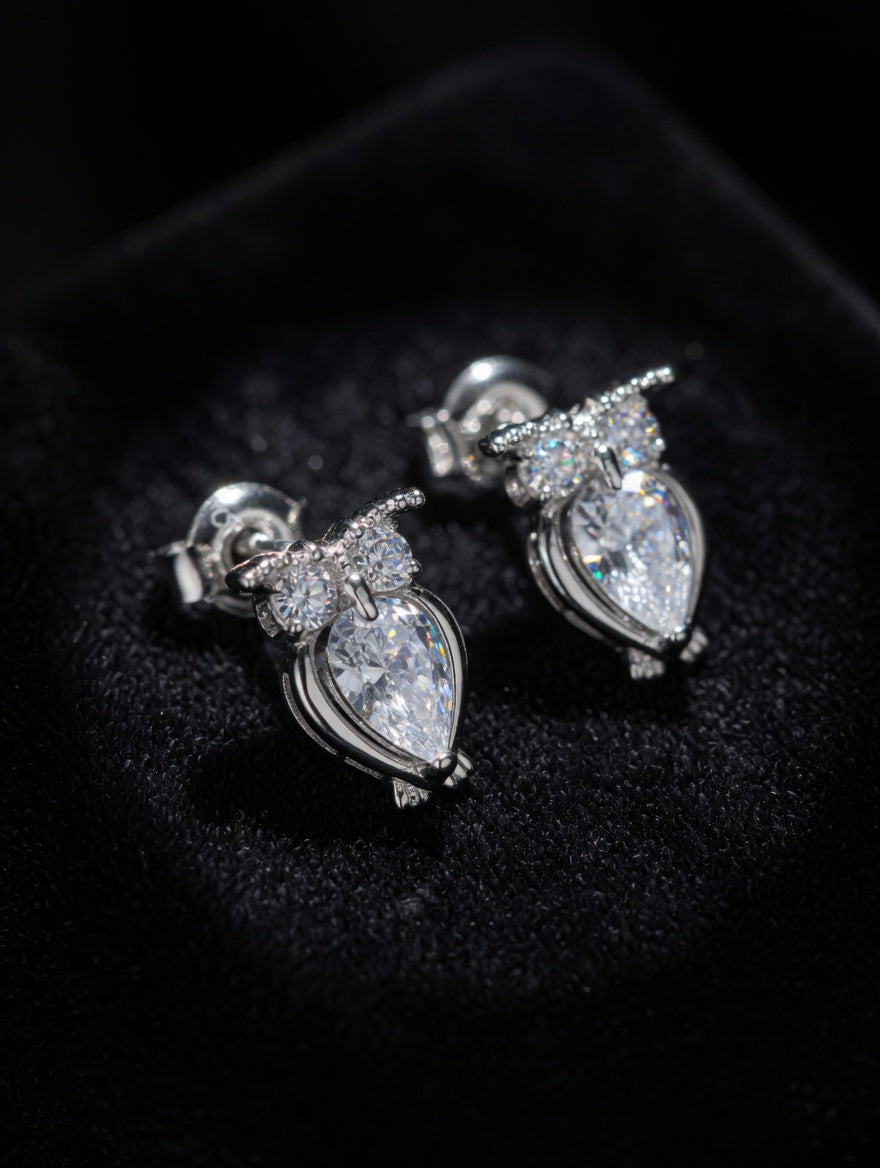 Sterling Silver CZ Winged Heart Earrings
