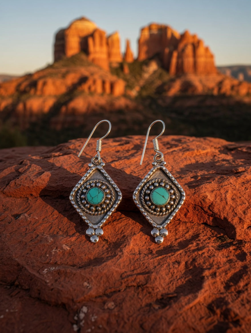 Turquoise Teardrop Rhombus Shaped Drop Earrings