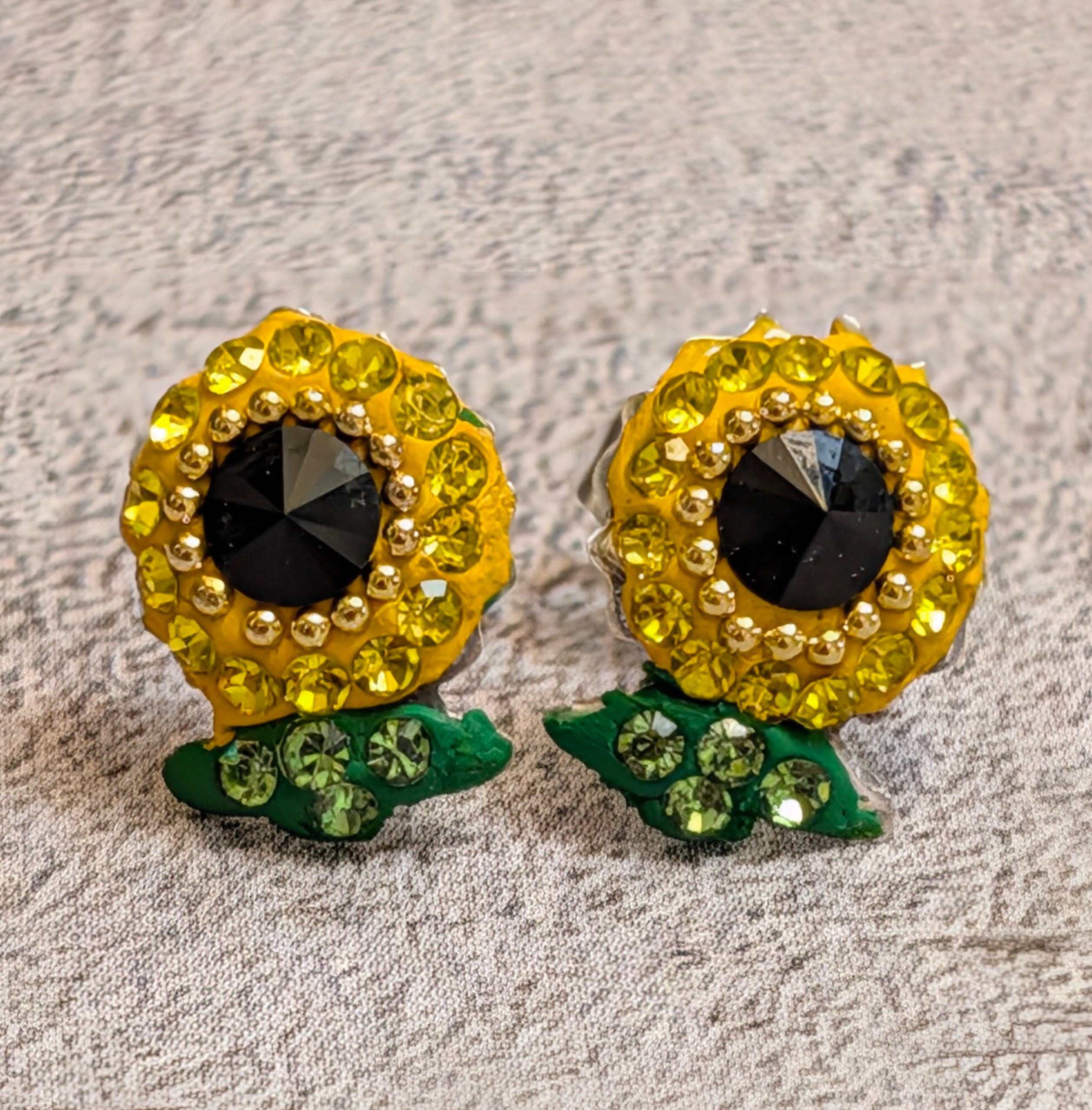 Sunflower CZ Sterling Silver Stud Earrings