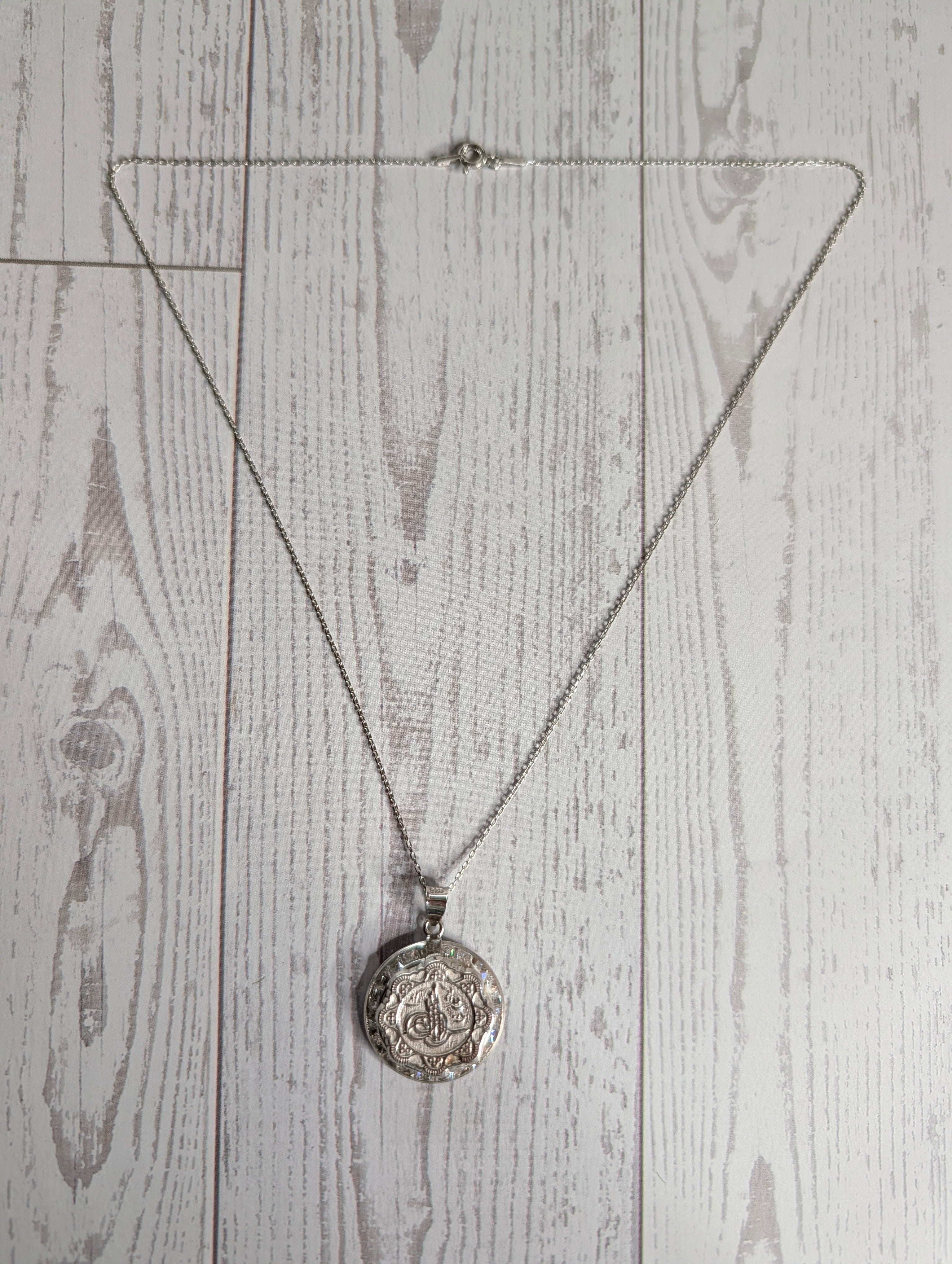 Sterling Silver Ottoman Empire Tughra Silver Coin Medallion Necklace
