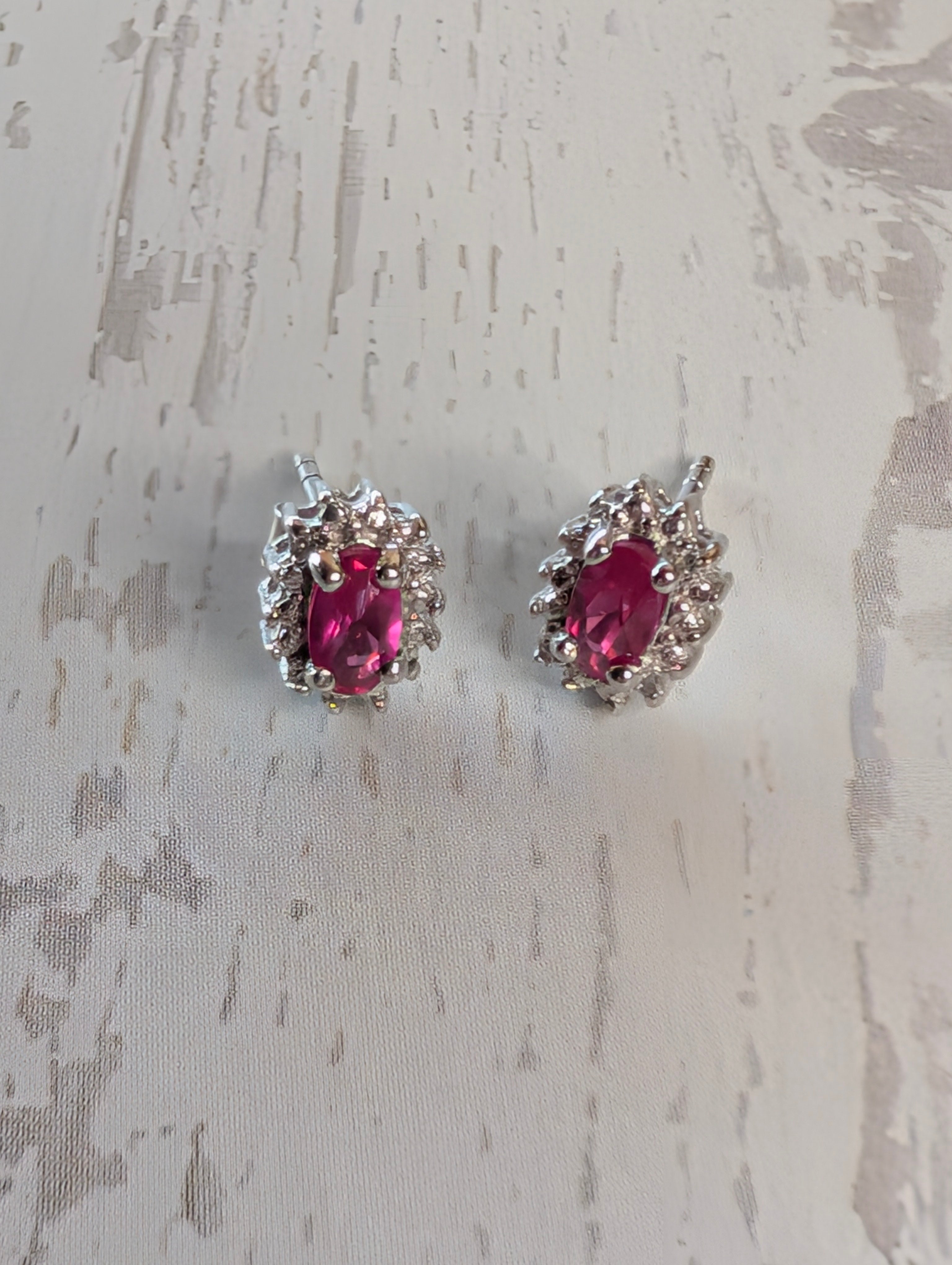 Sterling Silver CZ Hot Pink Oval  GemStone Earrings & Necklace Jewelry Set