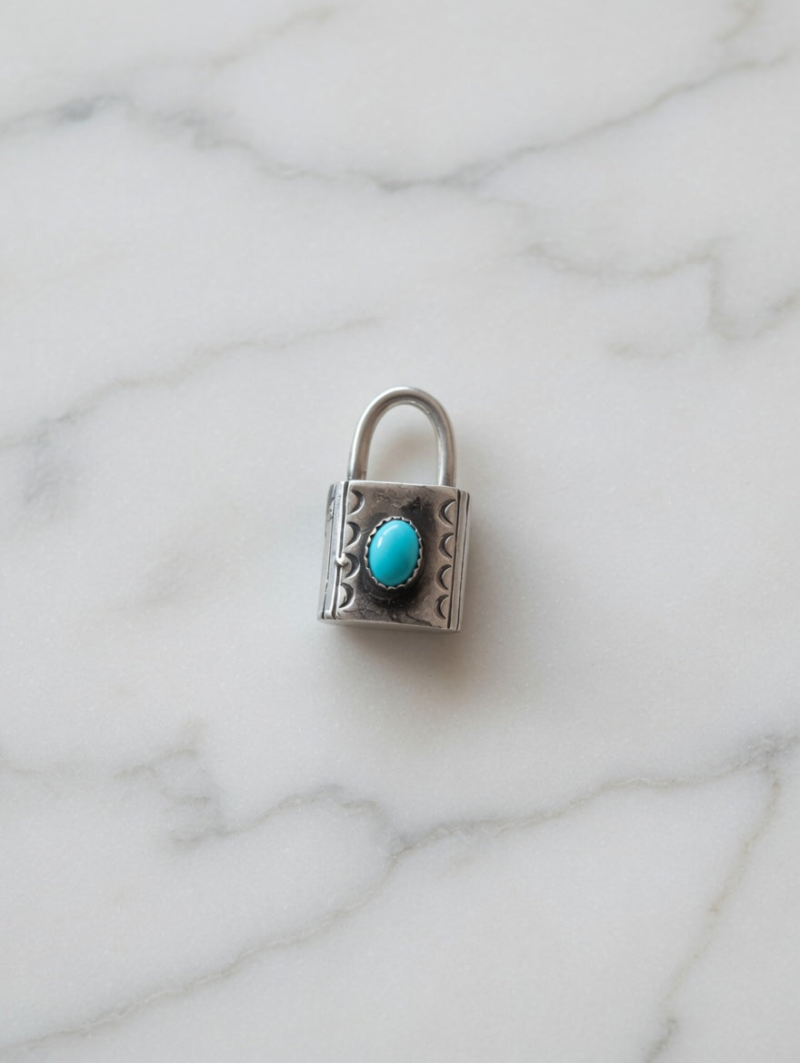 Sterling Silver Padlock Pendant with Turquoise