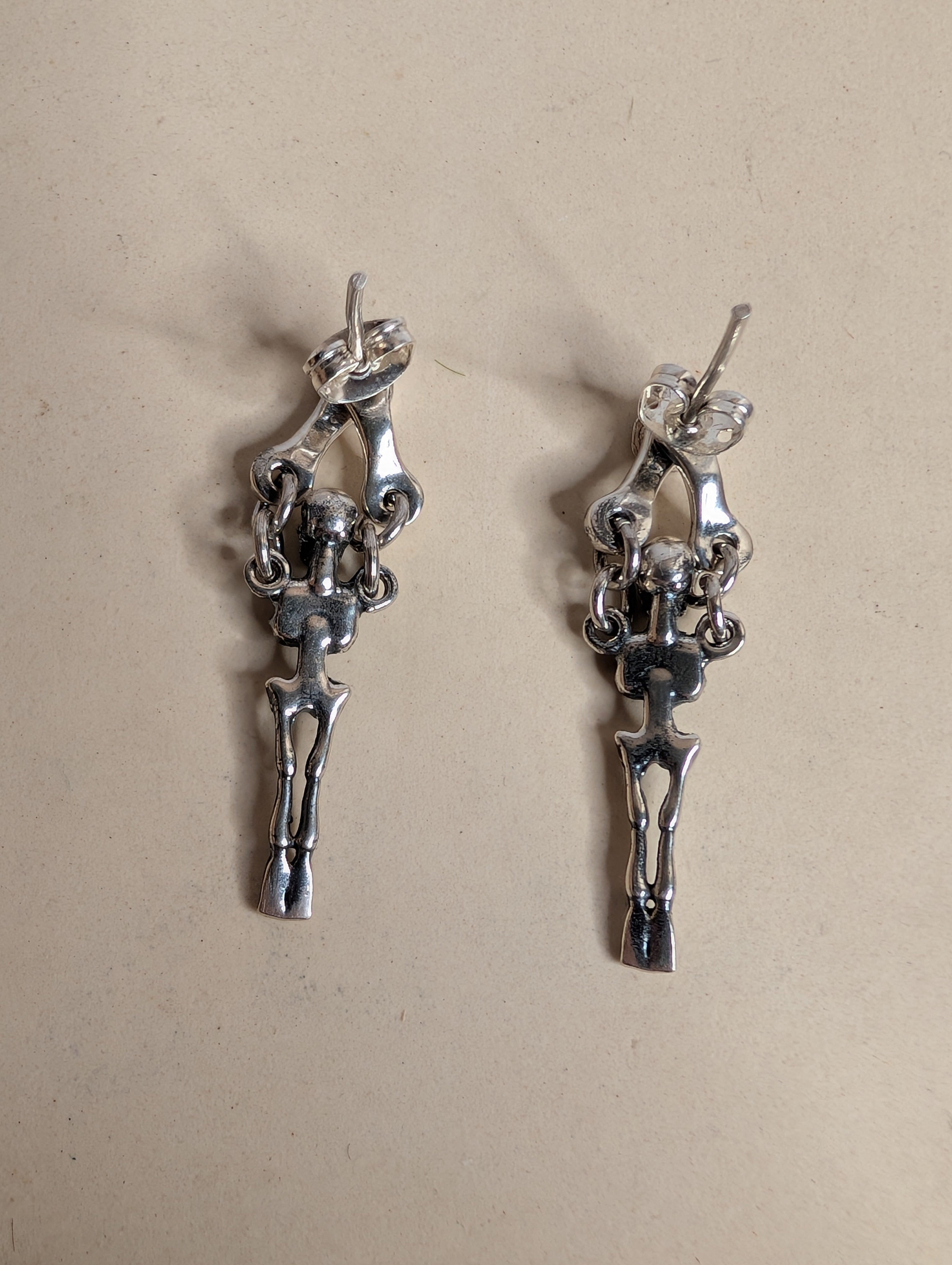 Sterling Silver Halloween Gothic Skeleton Dangle Earrings On Post